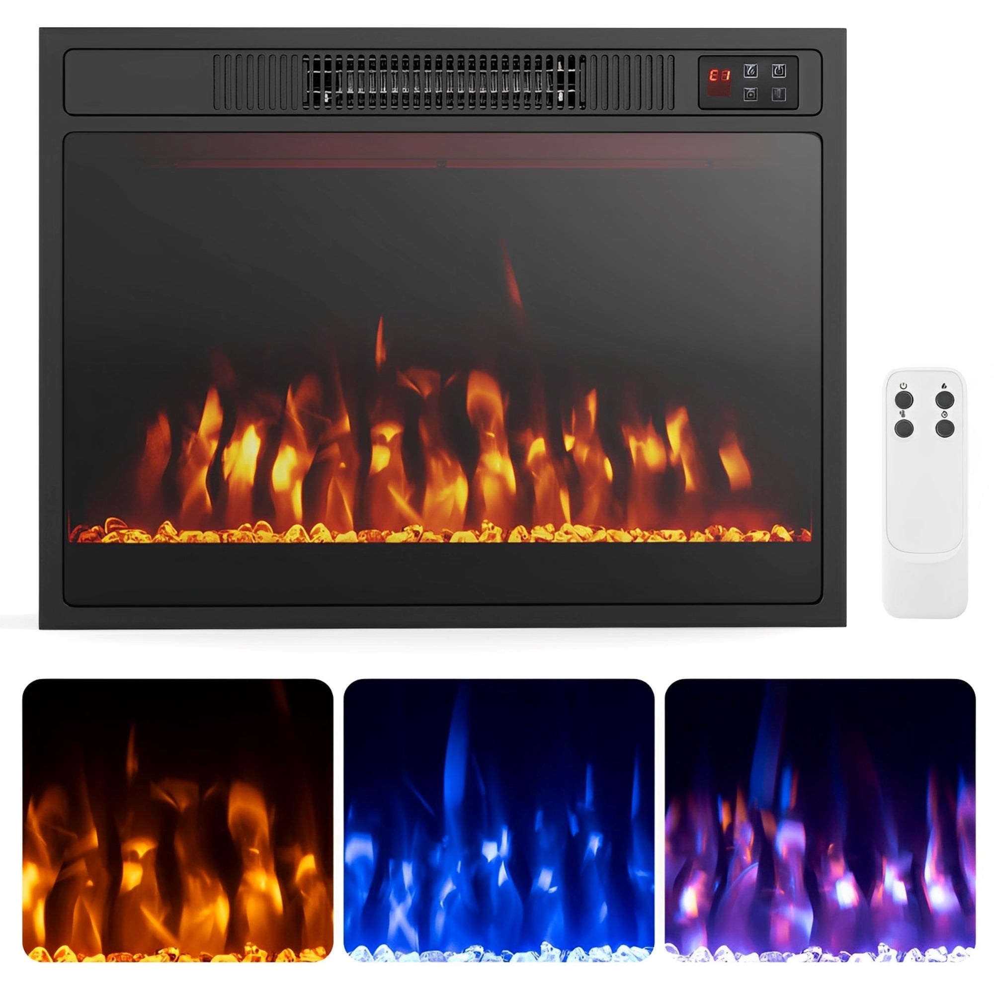 23 Inches 750W/1500W Electric Fireplace Heater with Alter Flame Color and Brightness