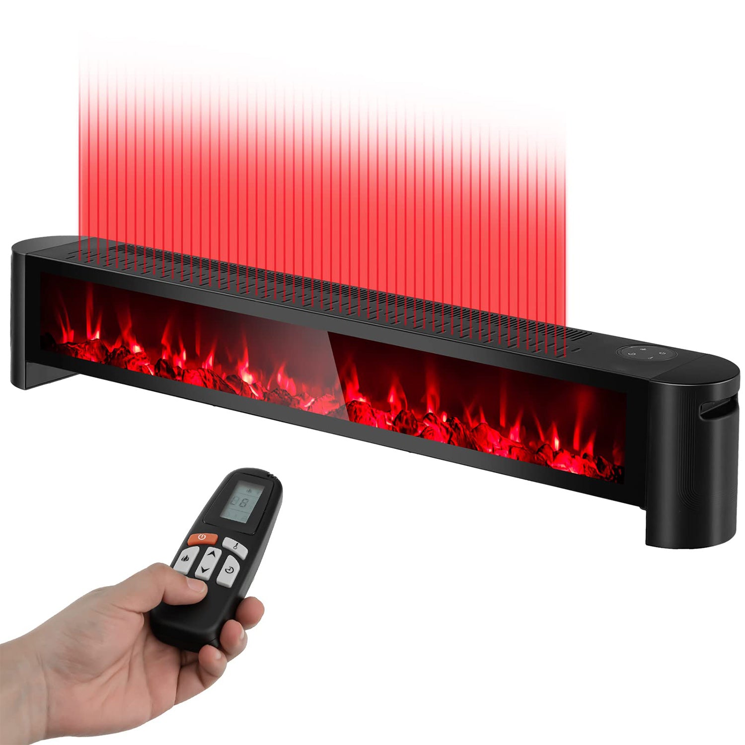 1400W Electric Baseboard Heater with Realistic Multicolor Flame-Black