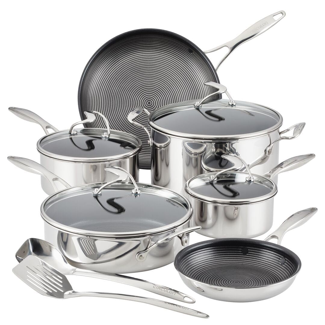 Tri-Ply Stainless Steel Cookware Set with Premium Magnetic Stainless Exterior, Aluminum Core for Even Heat Distribution