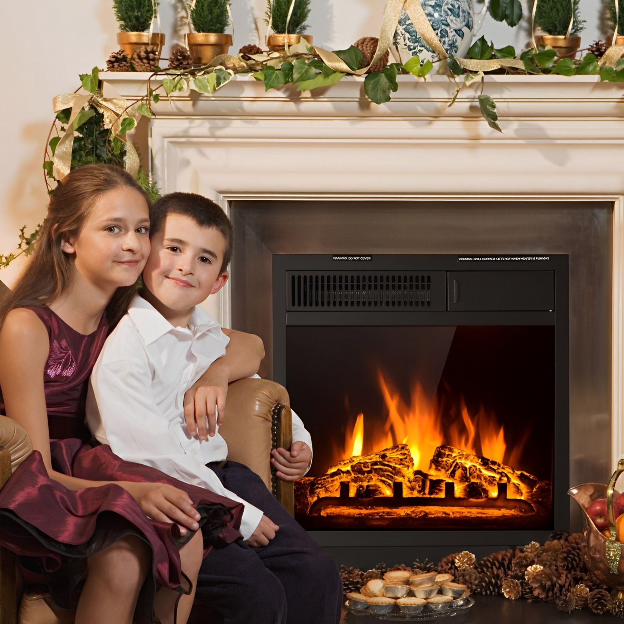18 Inch Electric Fireplace Insert with 7-Level Adjustable Flame Brightness