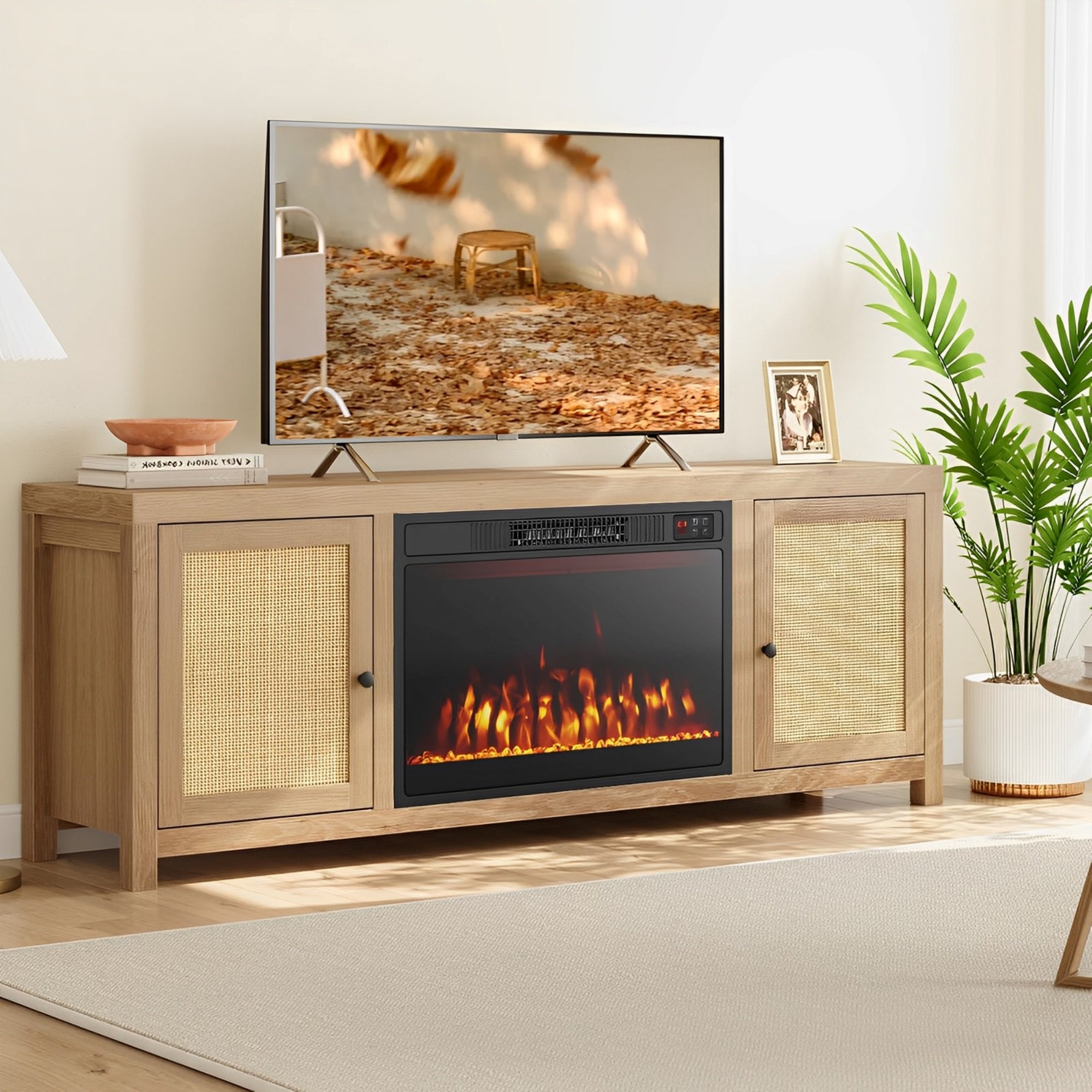 23 Inches 750W/1500W Electric Fireplace Heater with Alter Flame Color and Brightness