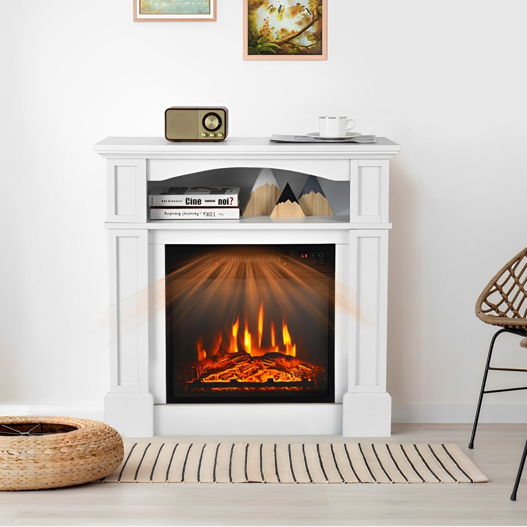 18 Inch 1400W Electric TV Stand Fireplace with Shelf-White