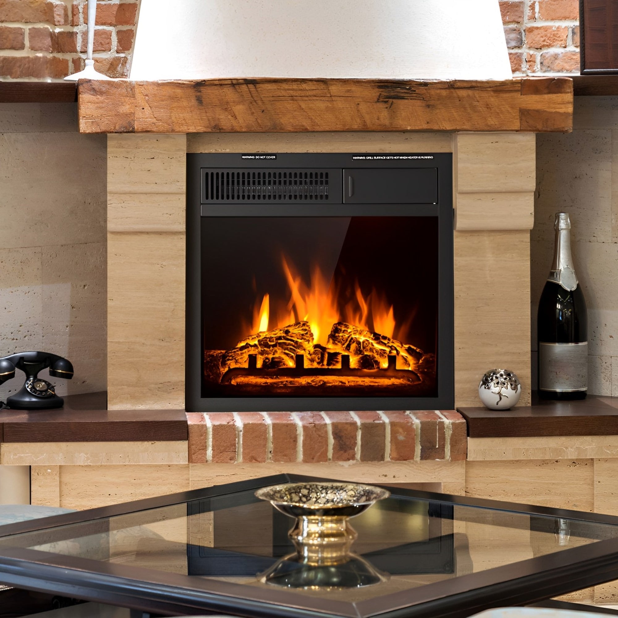 18 Inch Electric Fireplace Insert with 7-Level Adjustable Flame Brightness
