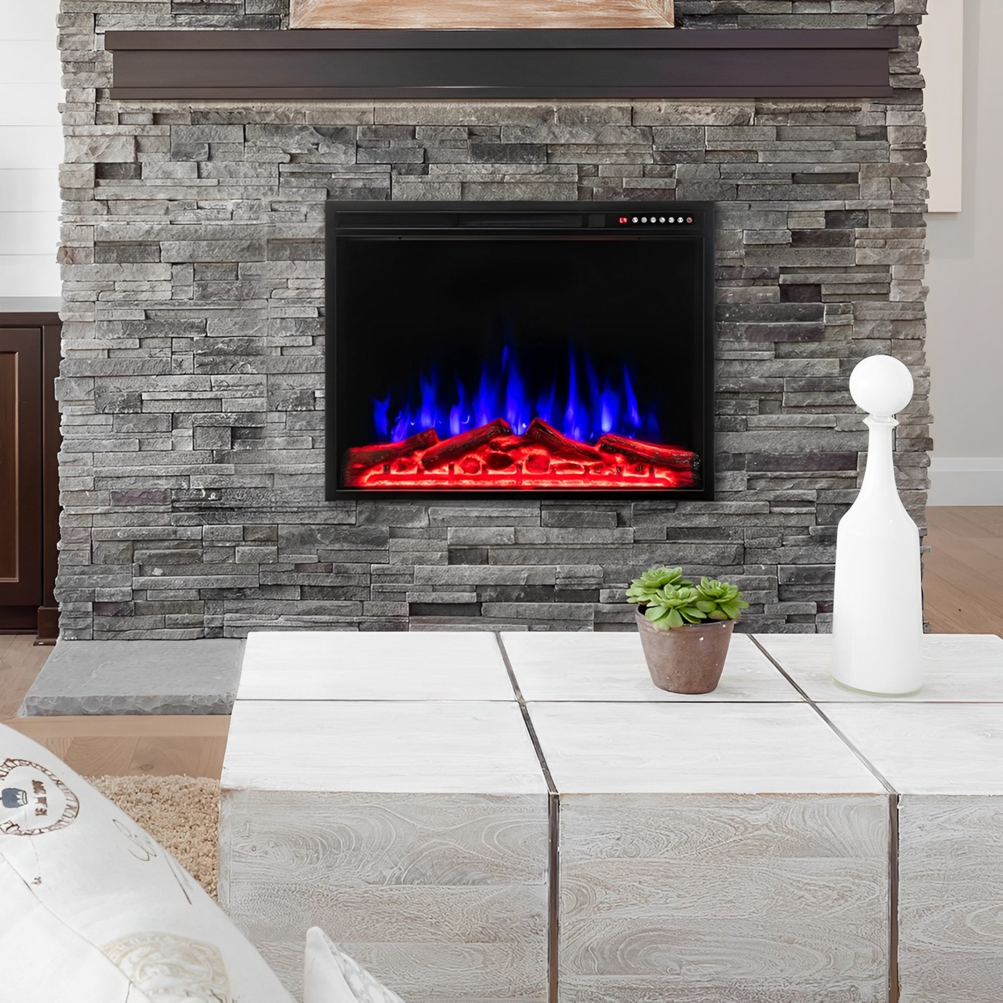 34 Inch Electric Fireplace Recessed with Adjustable Flames