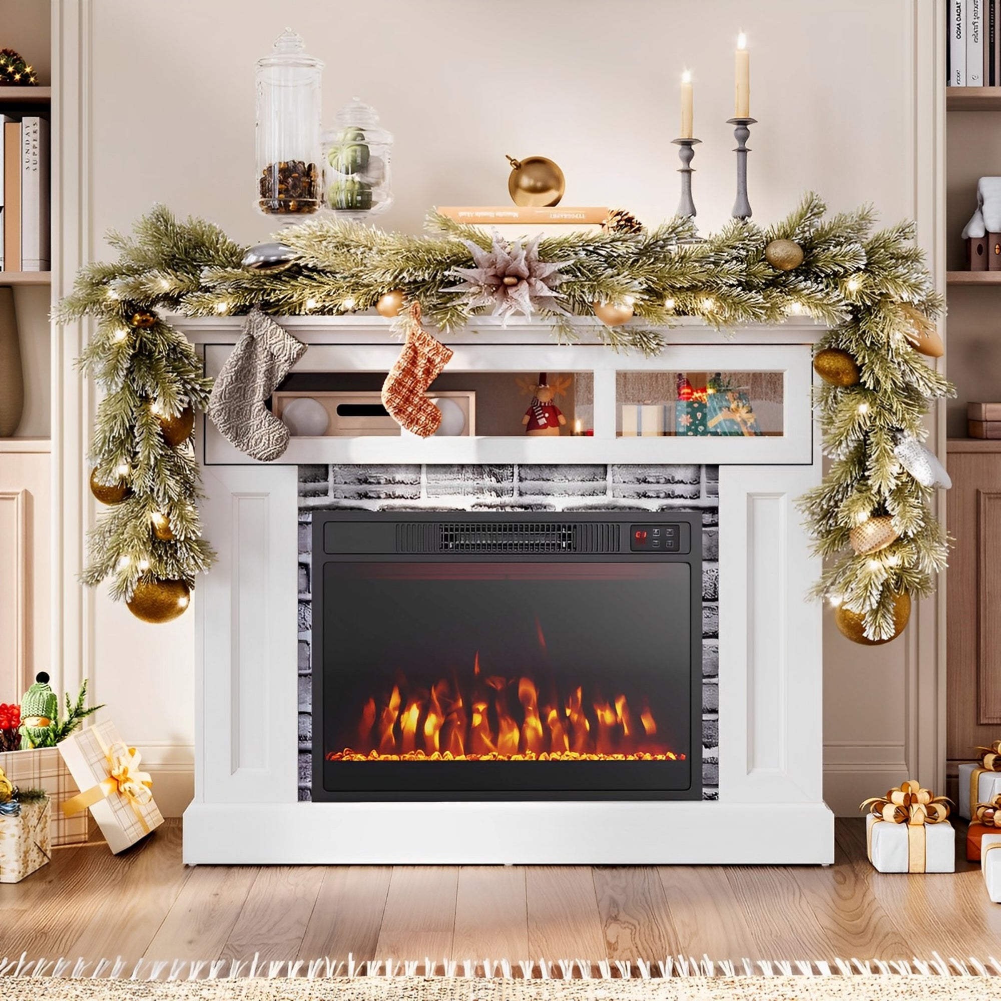 23 Inches 750W/1500W Electric Fireplace Heater with Alter Flame Color and Brightness