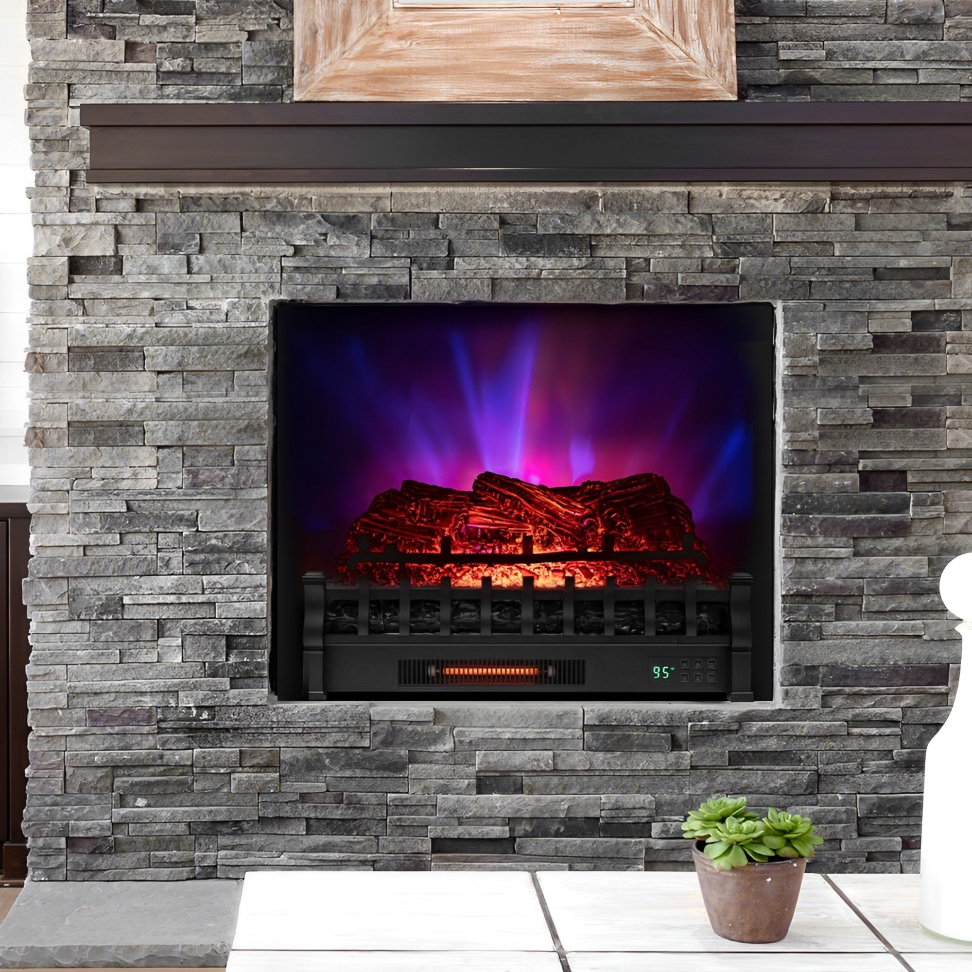 26 Inches Infrared Quartz Electric Fireplace with Realistic Pinewood Ember Bed