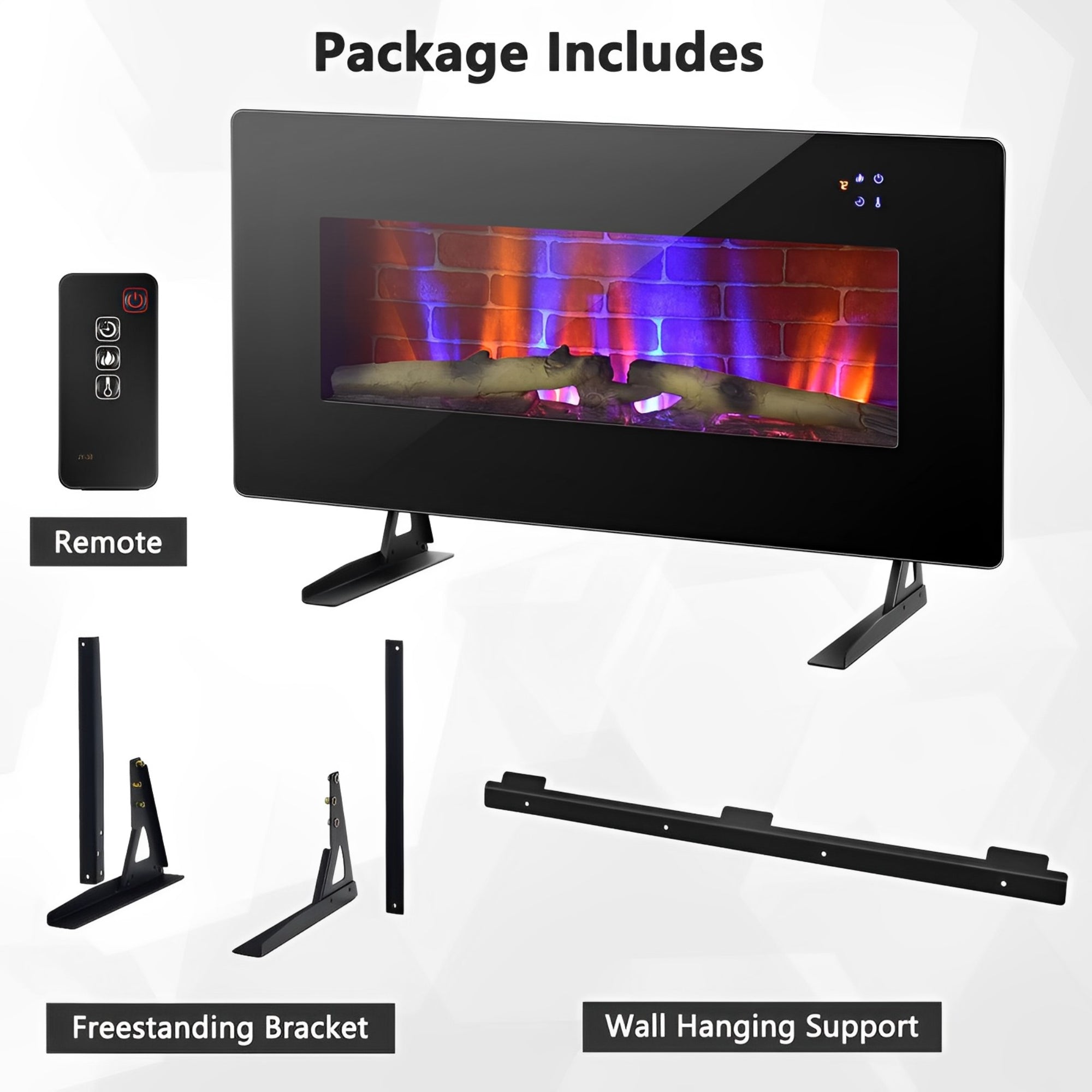 36 Inch Electric Wall Mounted Freestanding Fireplace with Remote Control-Black