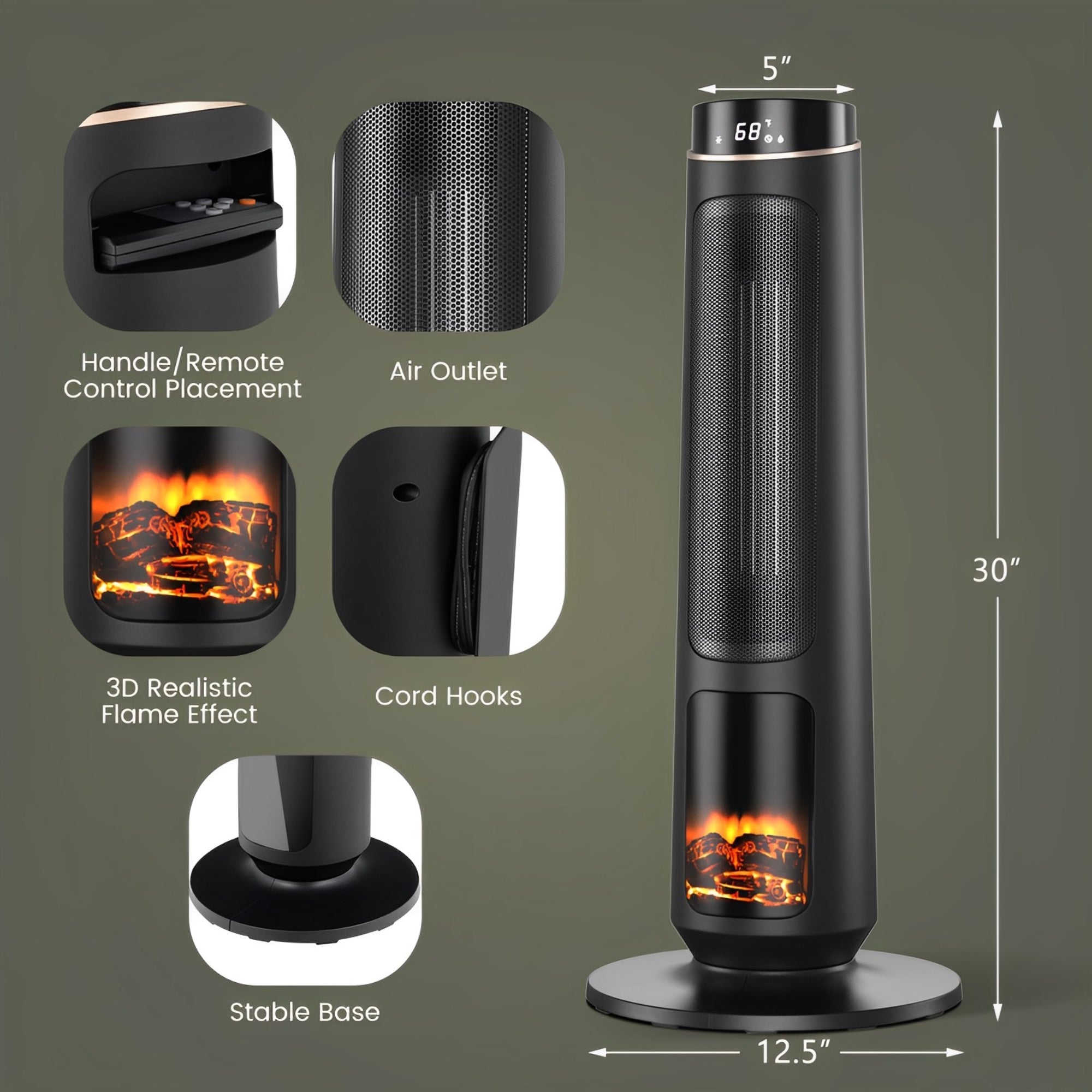 1500W PTC Fast Heating Space Heater for Indoor Use-Black