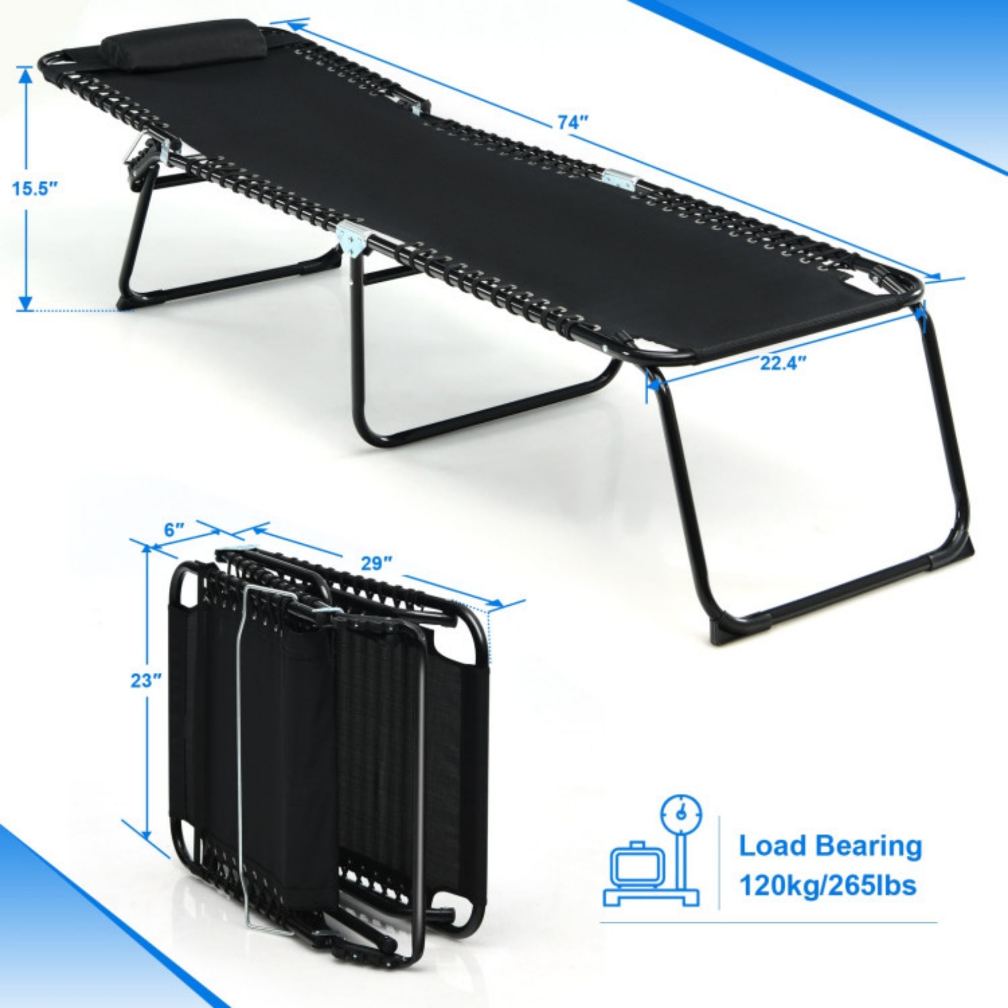 SUGIFT Folding Heightening Design Beach Lounge Chair with Pillow for Patio