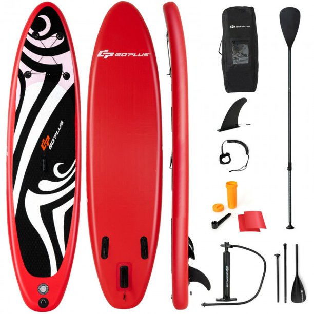 SUGIFT  Inflatable Stand Up Paddle Board with Carry Bag (10 Feet,Black And Red)
