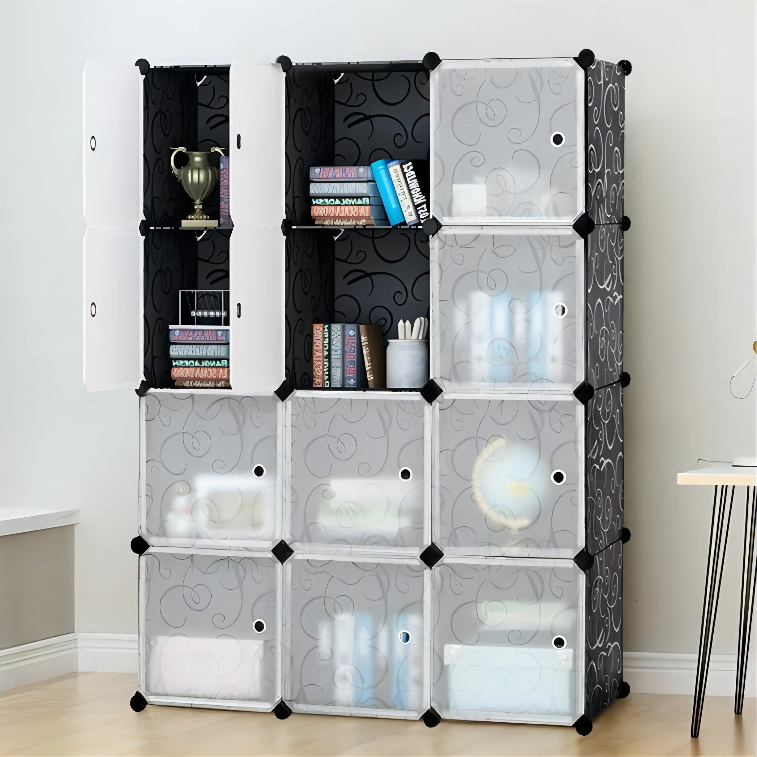12-Cube Storage Organizer Portable Wardrobe Closet Shoe Rack with Doors