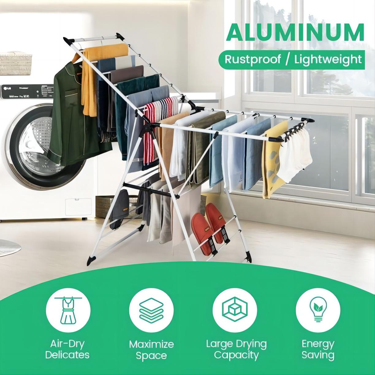 Folding Drying Rack,Adjustable Height,Silver