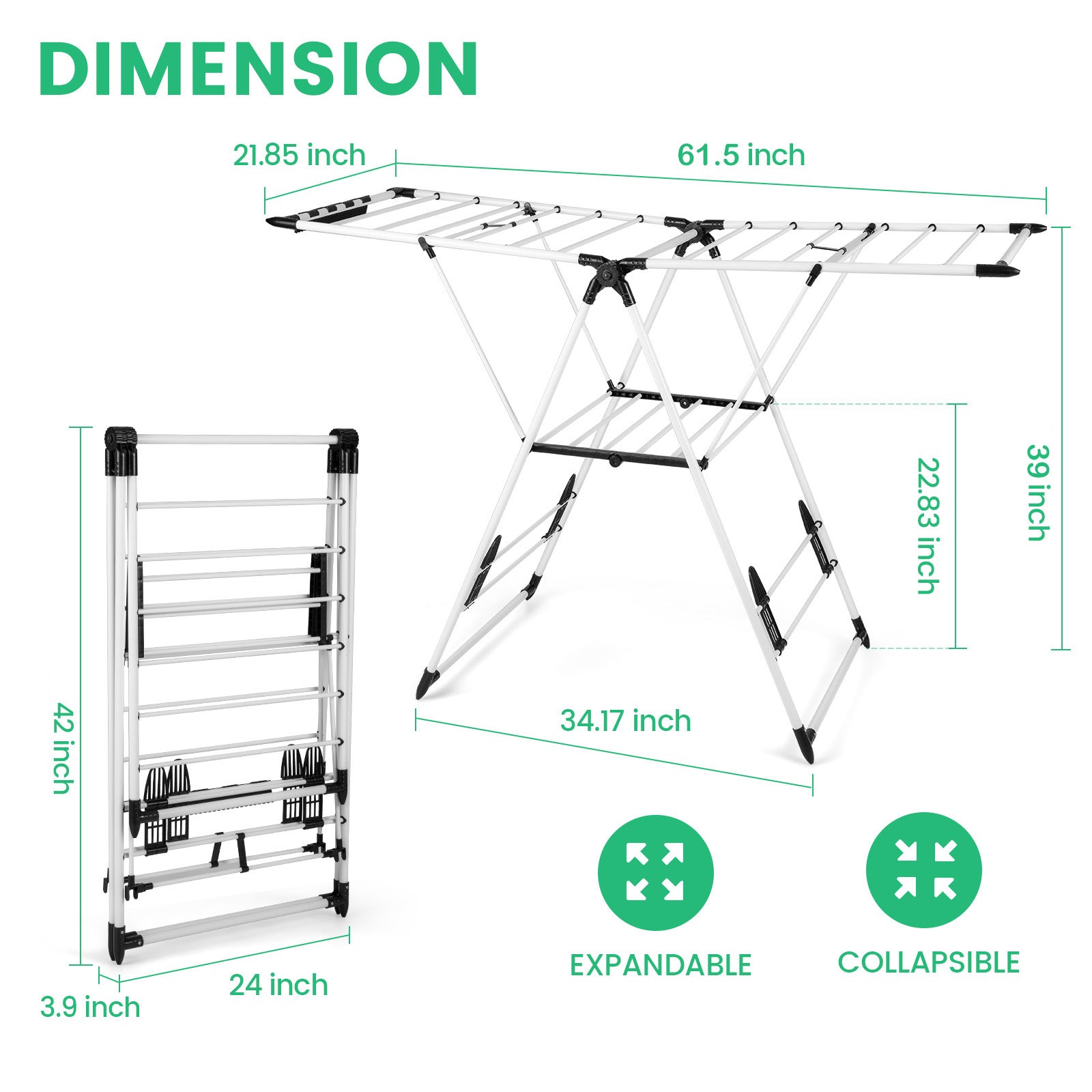 Folding Drying Rack,Adjustable Height,Silver