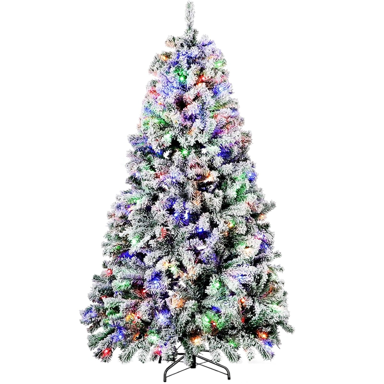 SUGIFT 6ft Artificial Frosted Christmas Tree, Premium Holiday Pine Branches with 1000 Tips & 250 Warm-White/Muliti-Color Lights - Muliti-Color
