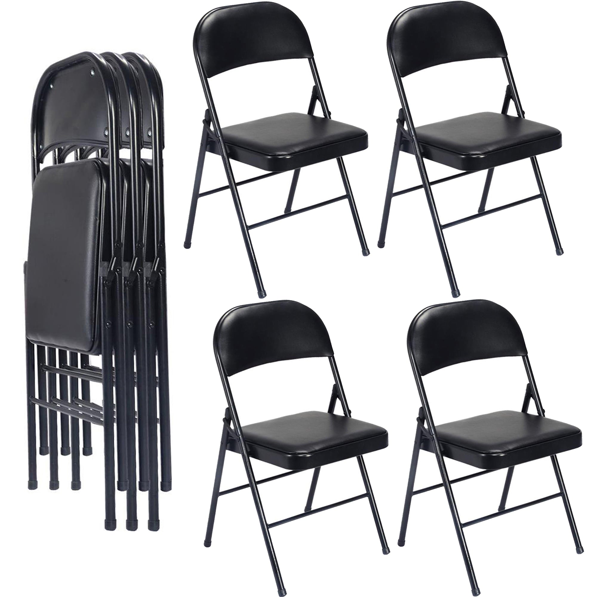 SUGIFT Outdoor/Indoor Black Vinyl Padded Folding Dining Chair (Set of 4)