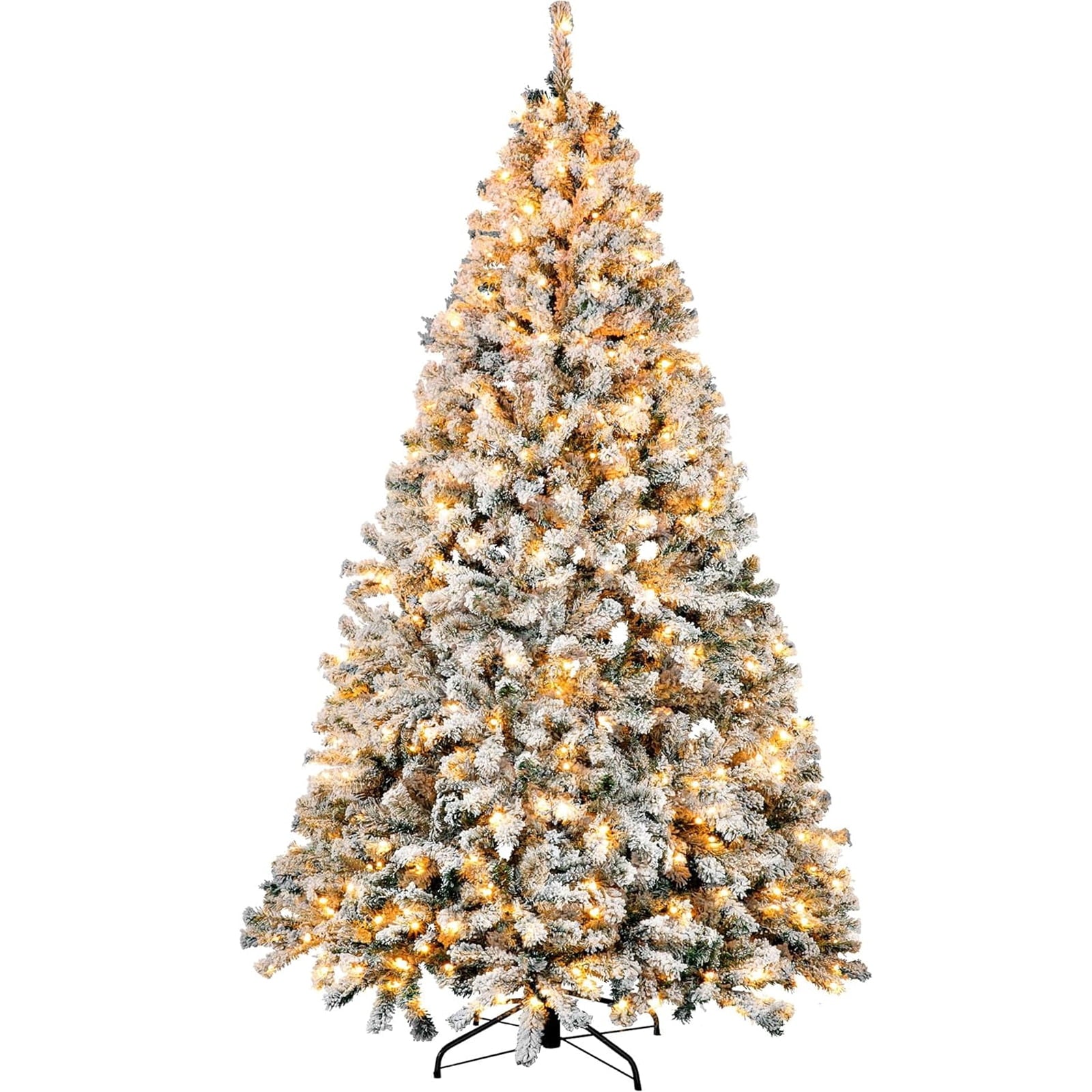 SUGIFT 6ft Artificial Frosted Christmas Tree, Premium Holiday Pine Branches with 1000 Tips & 250 Warm-White/Muliti-Color Lights - Warm-White