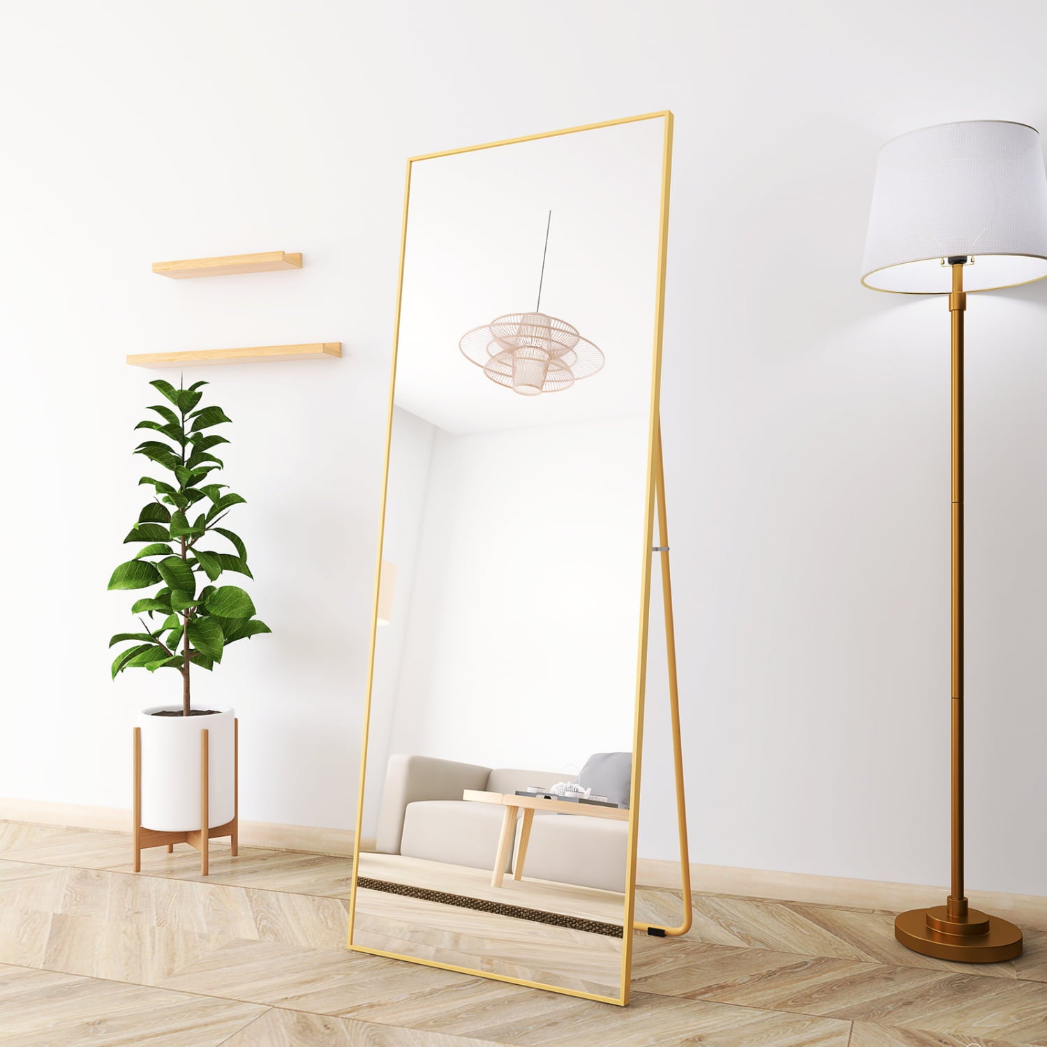 SUGIFT 65'' x 22'' Full Length Mirror Rectangle Body Floor Mirror, Gold