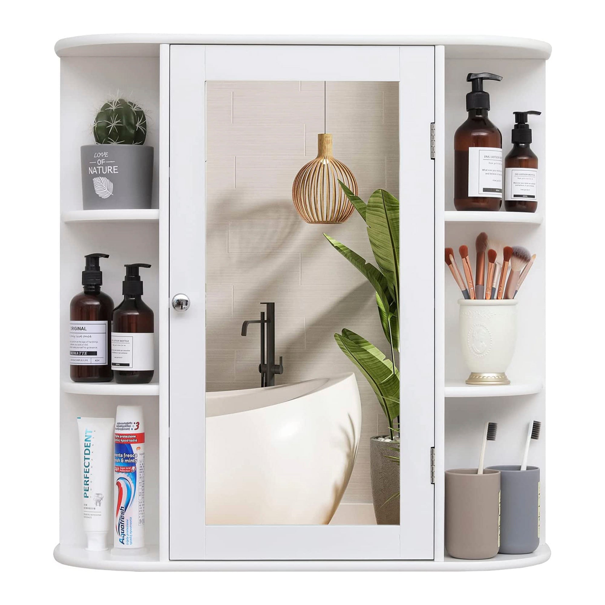 SUGIFT 26 in. W x 25.2 in. H x 6.3 in. D Bathroom Storage Wall Cabinet in White