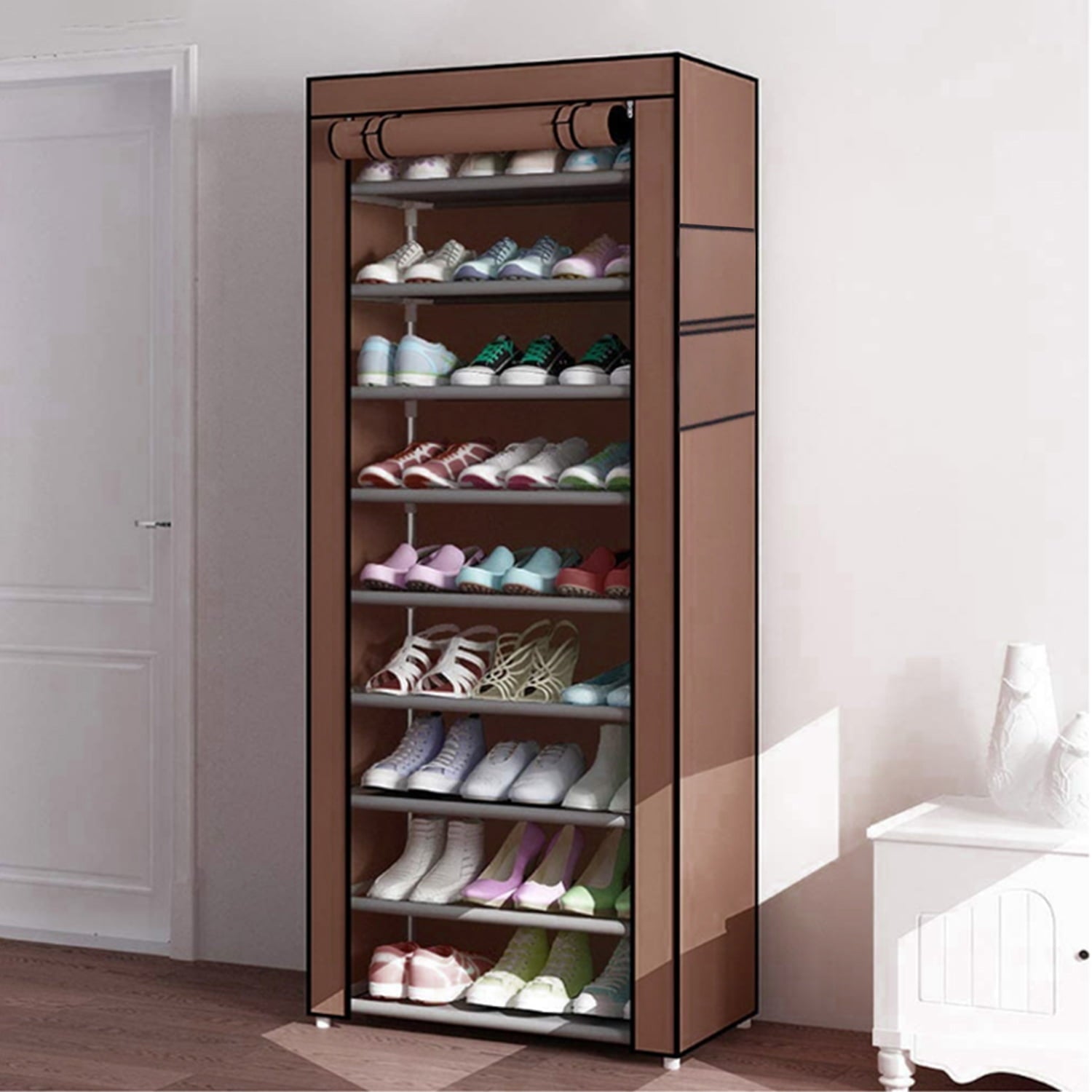 SUGIFT 10 Tier Shoe Rack Shoe Storage Cabinet with Dustproof Cover