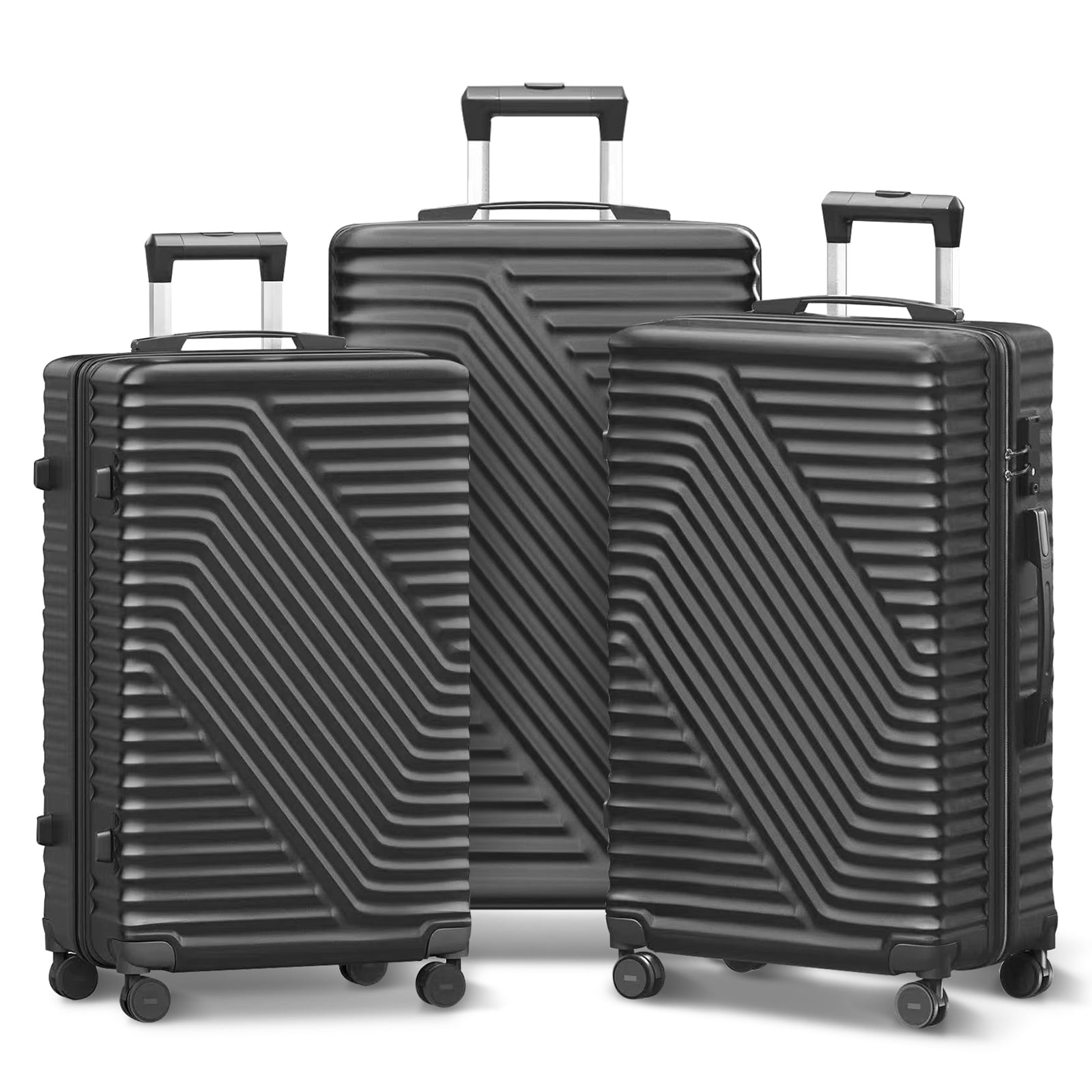 3-Pcs Luggage Sets, ABS Lightweight Suitcase Sets with TSA Lock,Black