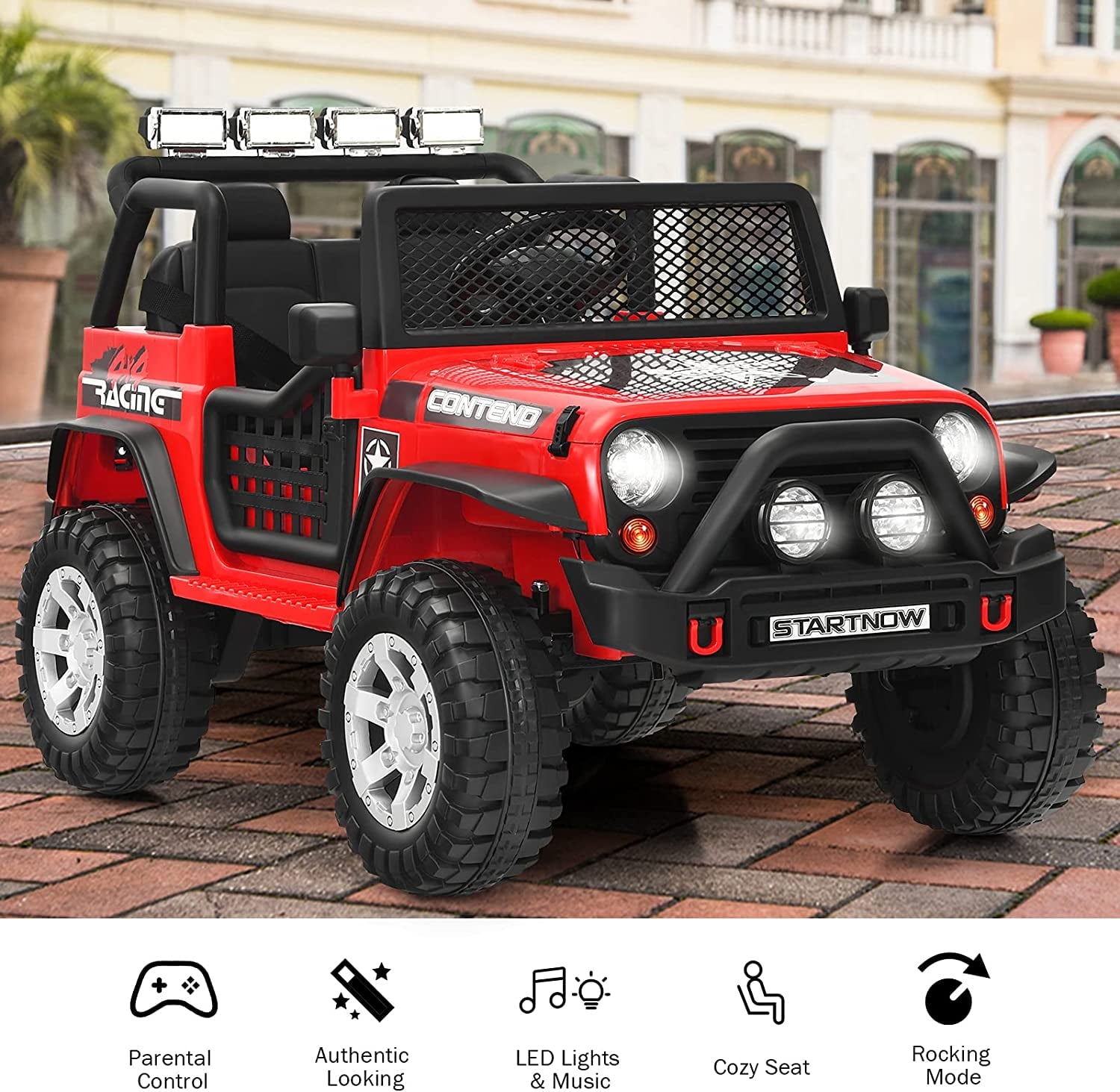 SUGIFT Red 12V Kids Ride on Truck Car W/ Remote Control MP3 Music LED Lights
