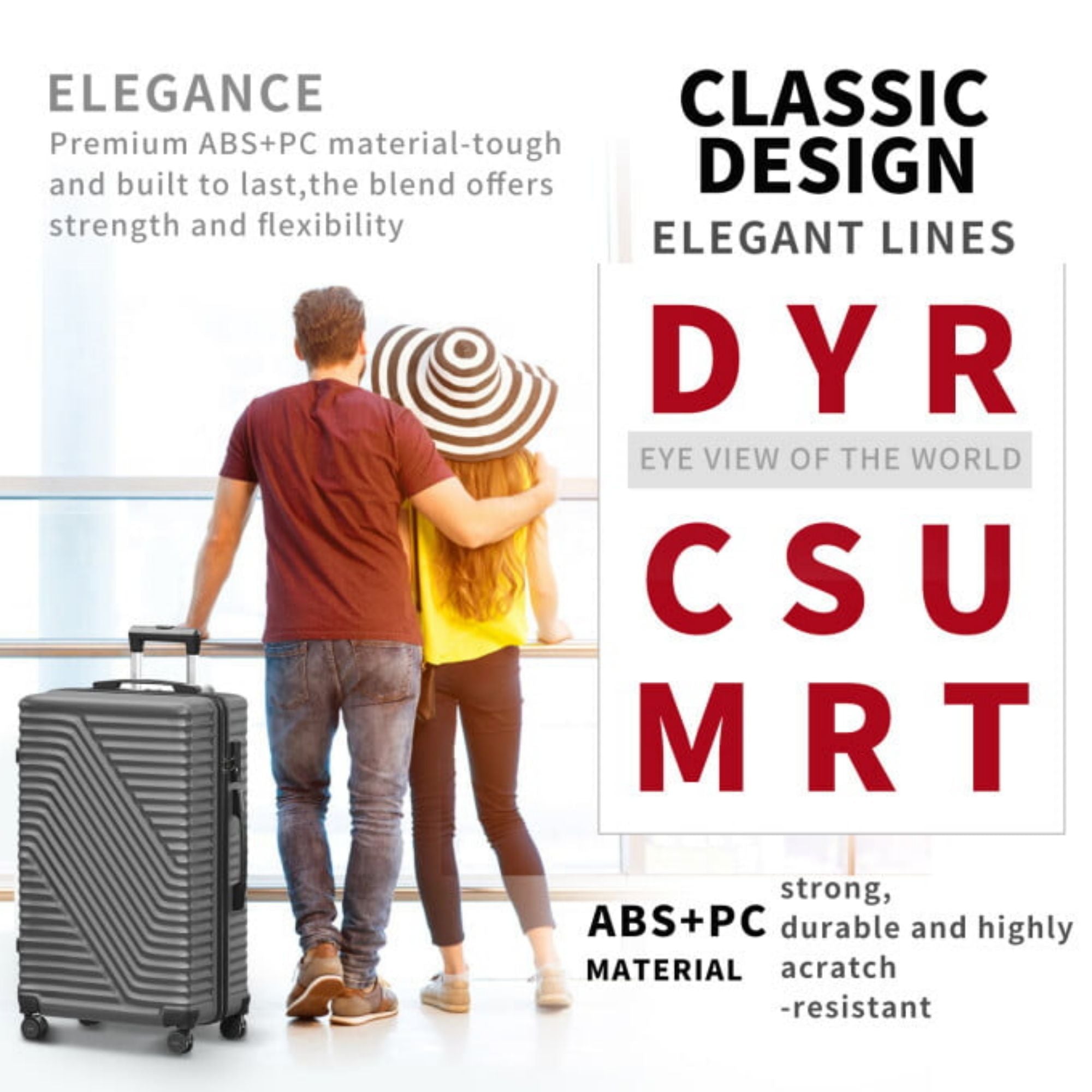 3-Pcs Luggage Sets, ABS Lightweight Suitcase Sets with TSA Lock,Grey