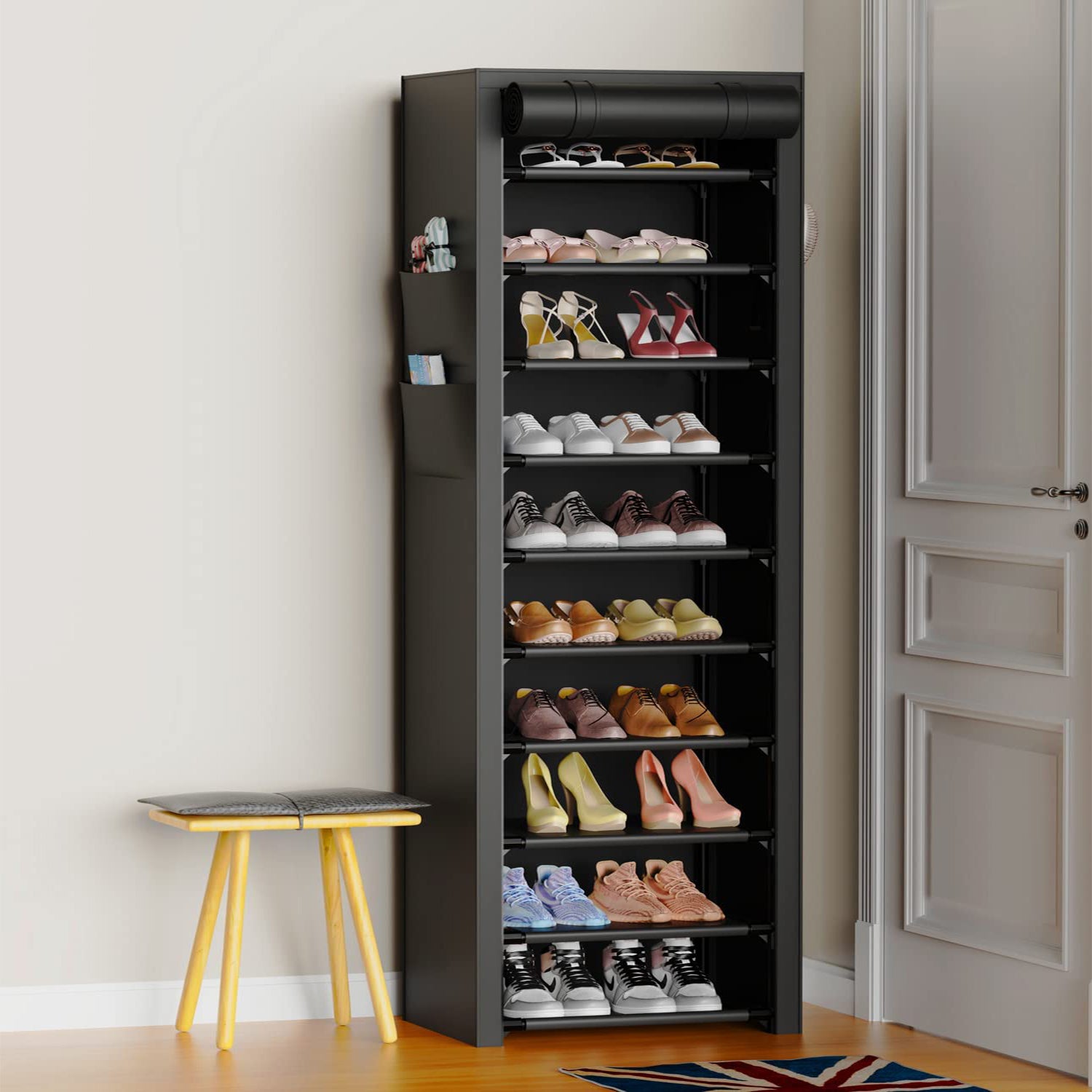 SUGIFT 10 Tier Shoe Rack Shoe Storage Cabinet with Dustproof Cover