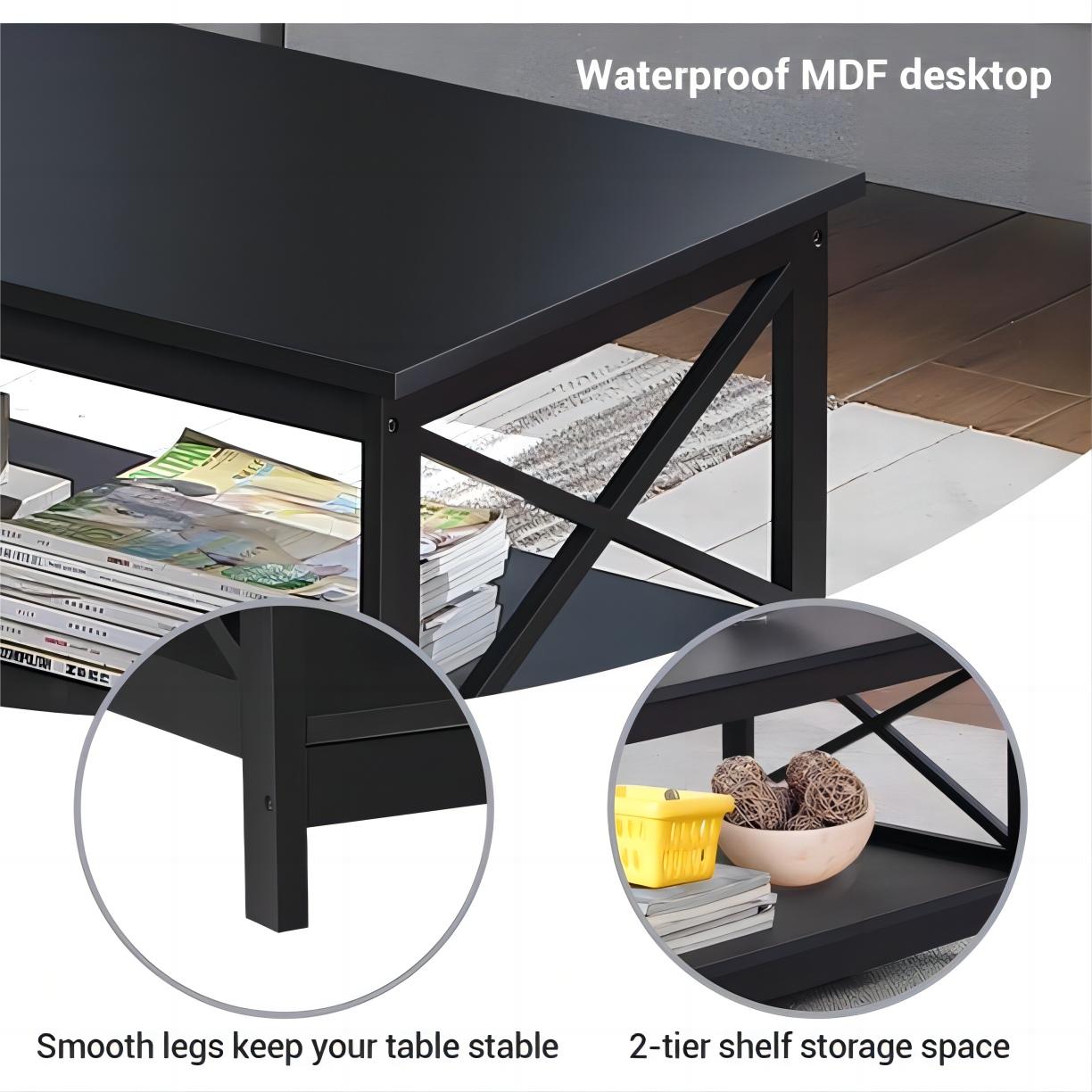 Coffee Table End Table with Storage Shelf,Black