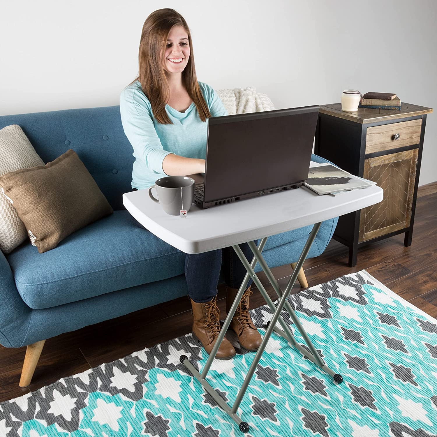 SUGIFT 30 inch Personal Folding Table Adjustable Resin TV Tray