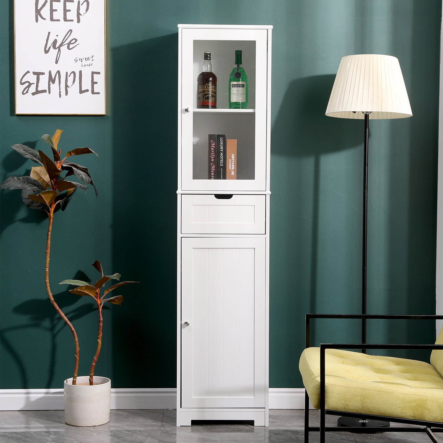 11.8 in. W x 15.7 in. D x 67 in. H White Freestanding Bathroom Storage Linen Cabinet with Adjustable Shelves