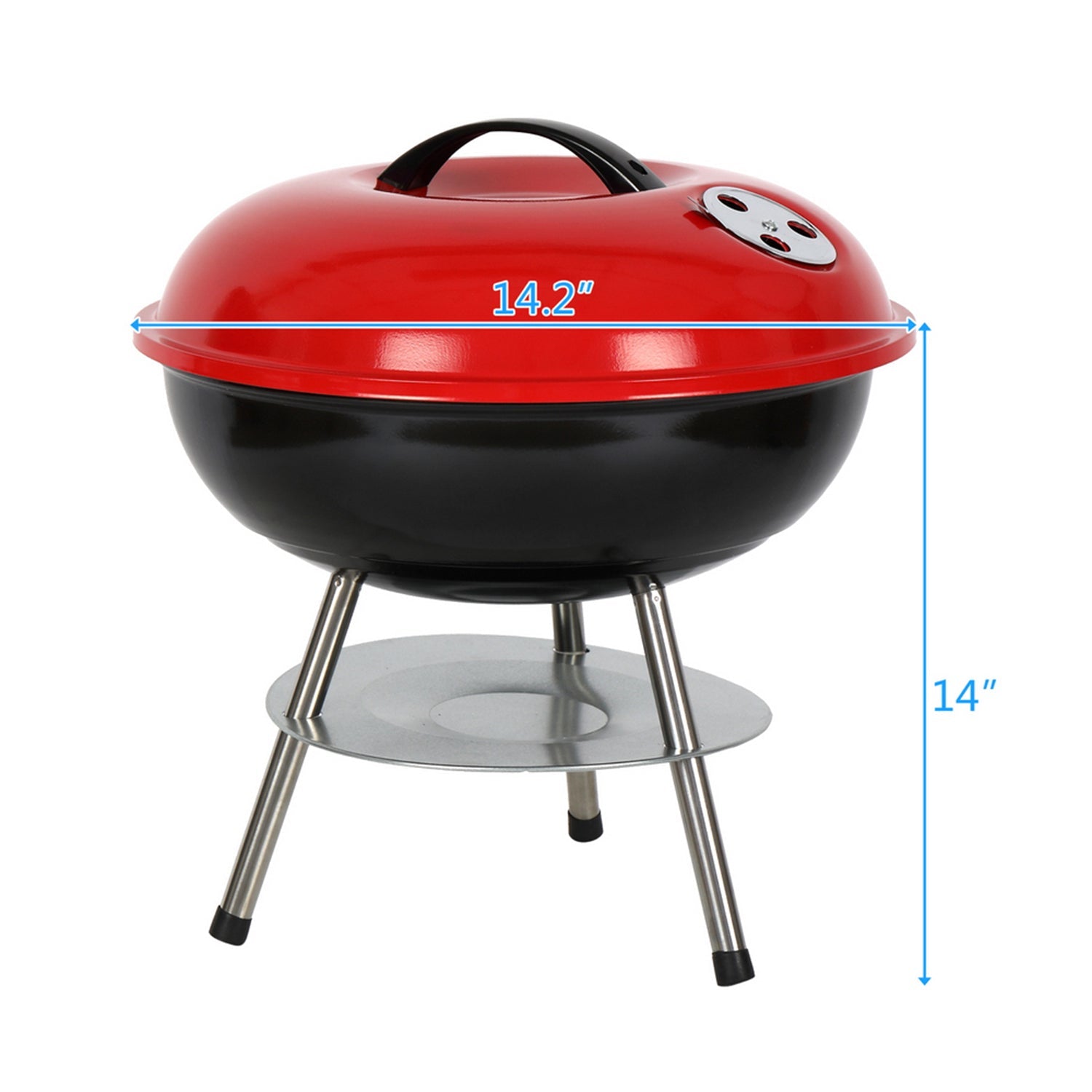 SUGIFT  14 in BBQ Grill Portable Charcoal Stove Apple Stove with Red Lid