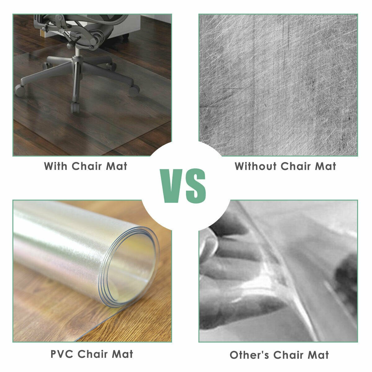 36in x 48in Standard Lip PVC Chair Mats for Home Office, Hard Floors