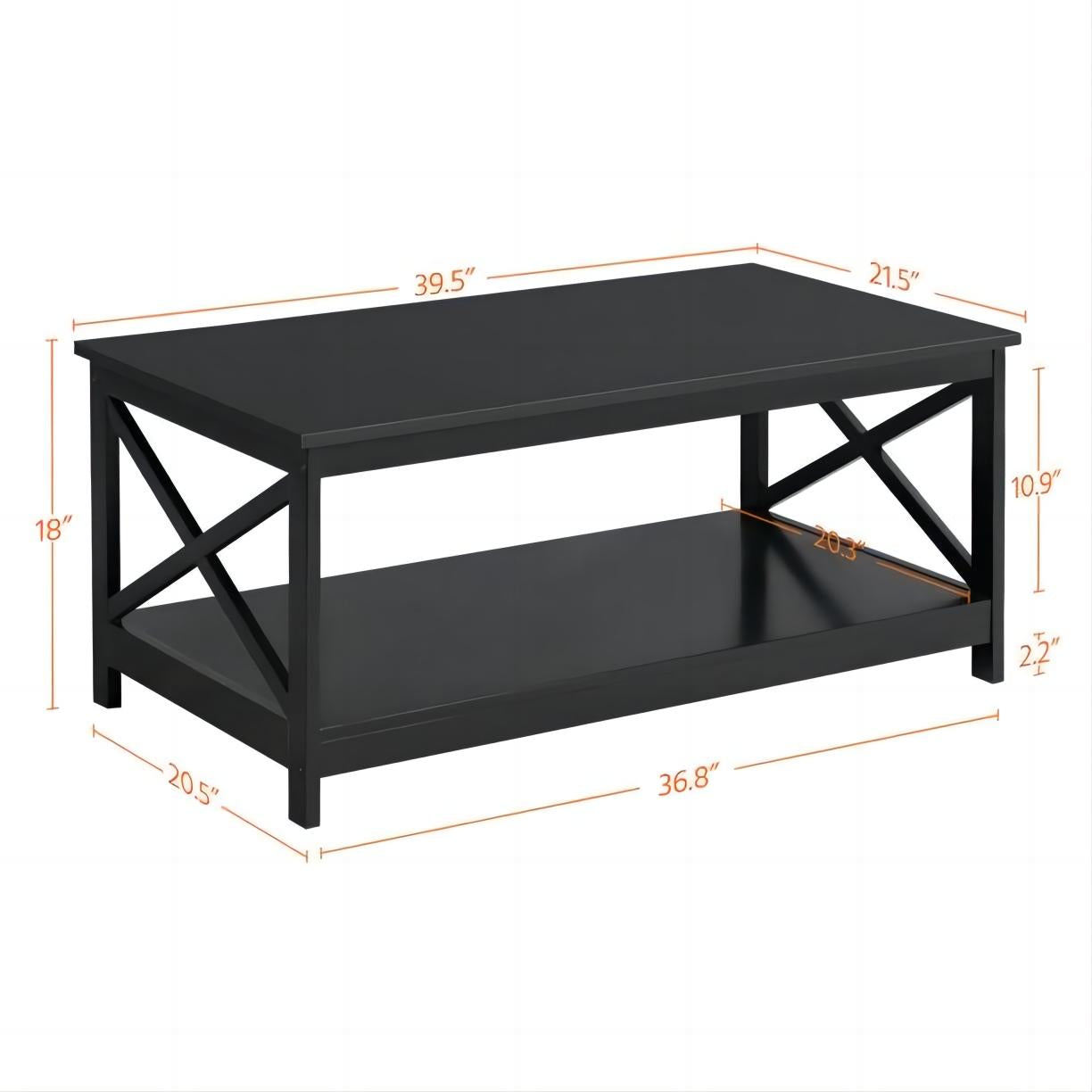 Coffee Table End Table with Storage Shelf,Black