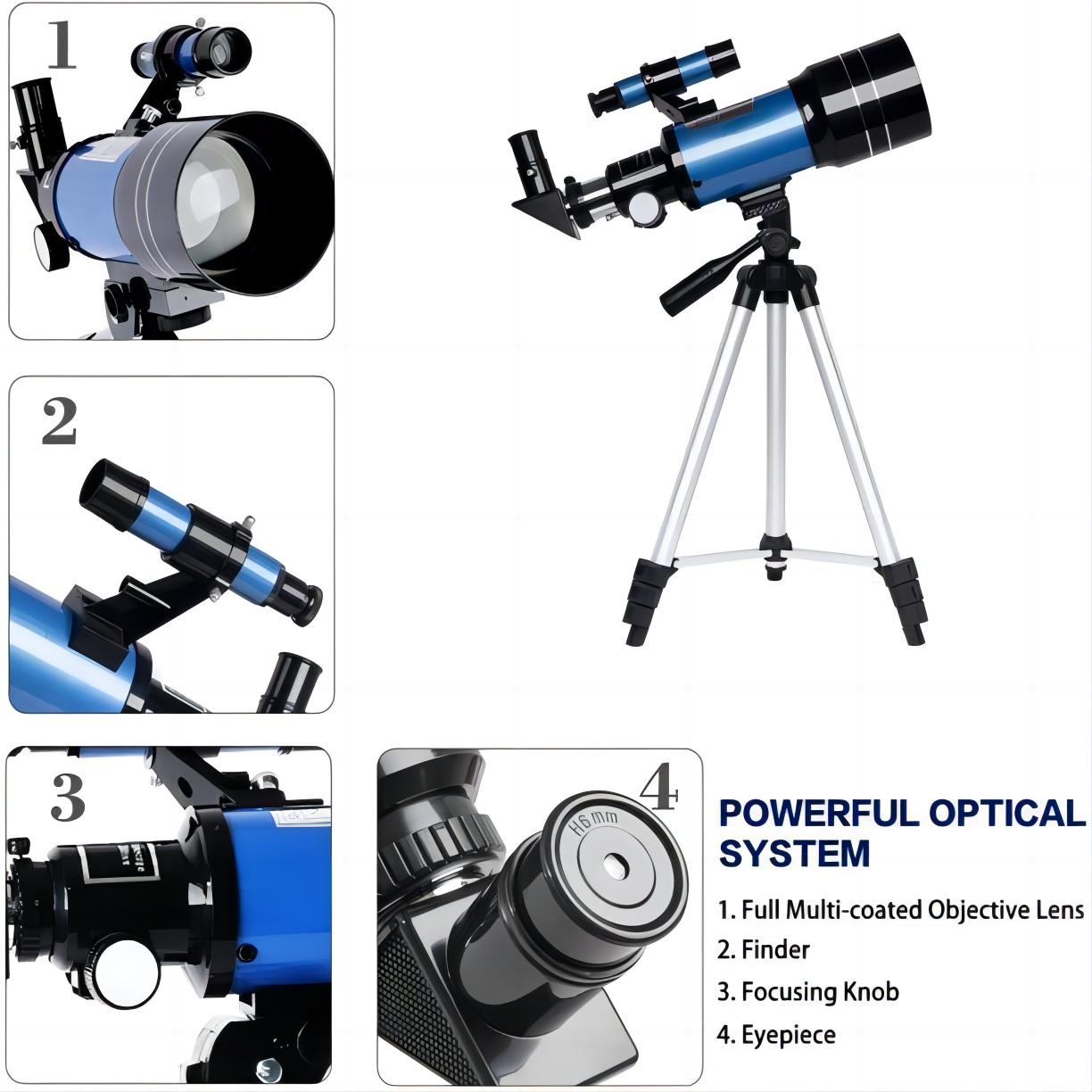 High Resolution Telescope,with Stand,Blue/White