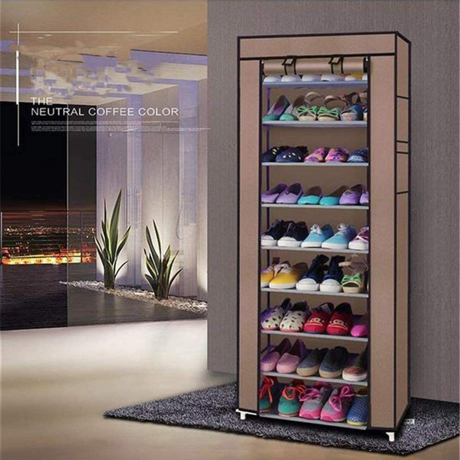 SUGIFT 10 Tier Shoe Rack Shoe Storage Cabinet with Dustproof Cover