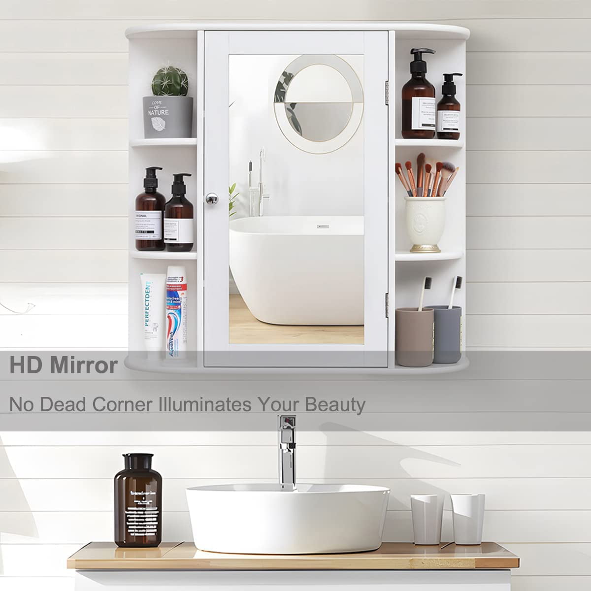 SUGIFT 26 in. W x 25.2 in. H x 6.3 in. D Bathroom Storage Wall Cabinet in White