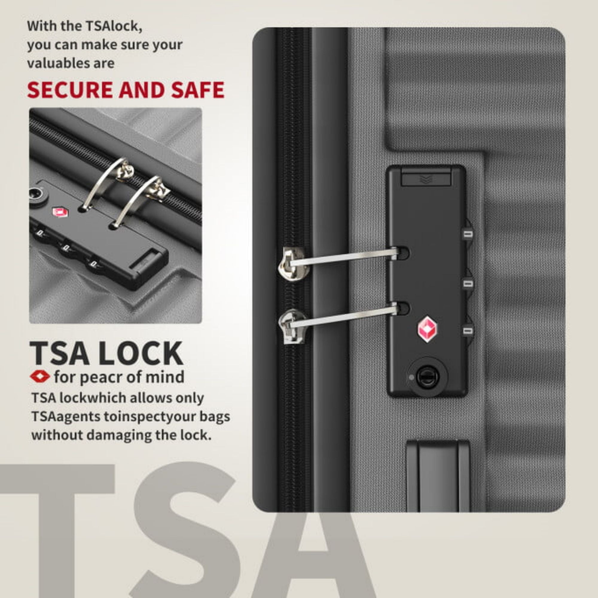 3-Pcs Luggage Sets, ABS Lightweight Suitcase Sets with TSA Lock,Grey