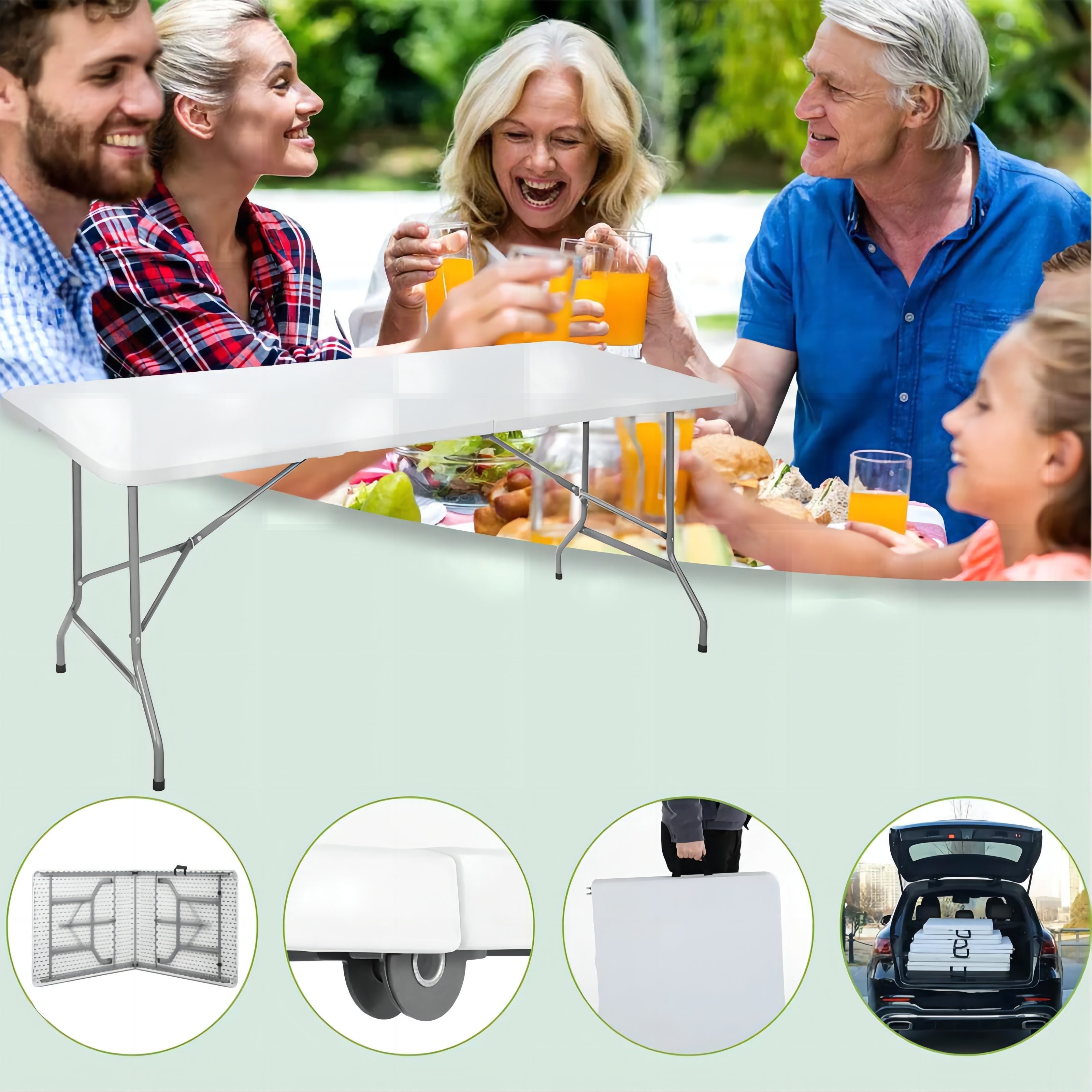 6ft Plastic Folding Table ,Outdoor Table, White