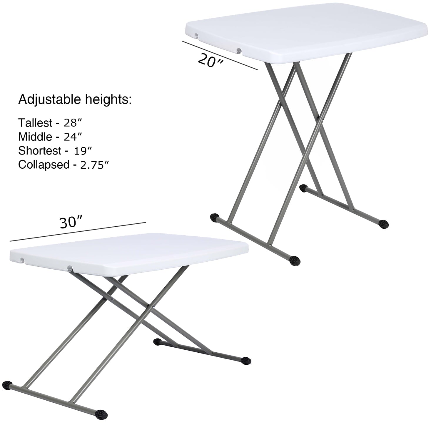 SUGIFT 30 inch Personal Folding Table Adjustable Resin TV Tray