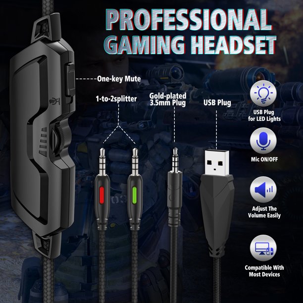 SUGIFT  Stereo Bass Surround Gaming Headset for PS5 PC Xbox One Noise Isolating Microphone