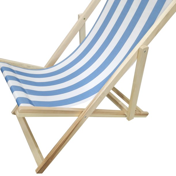SUGIFT  Beach Sling Chair, Lounge Striped Chair Outdoor, Reclining Beach Chair, Wooden Folding Adjustable Patio Chair, Light Blue