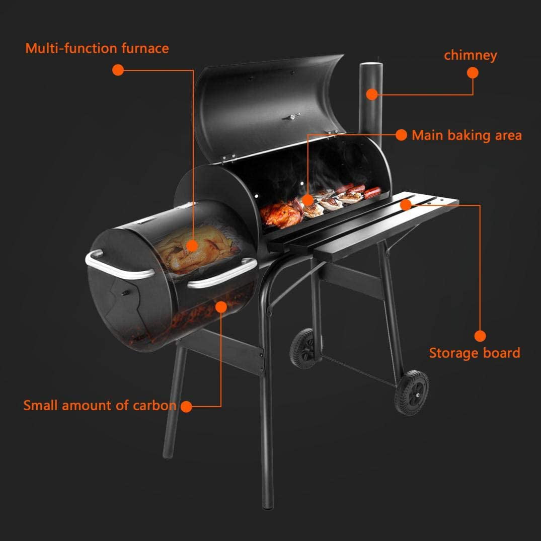 SUGIFT Heavy-Duty Charcoal BBQ Grill and Offset Smoker in Black