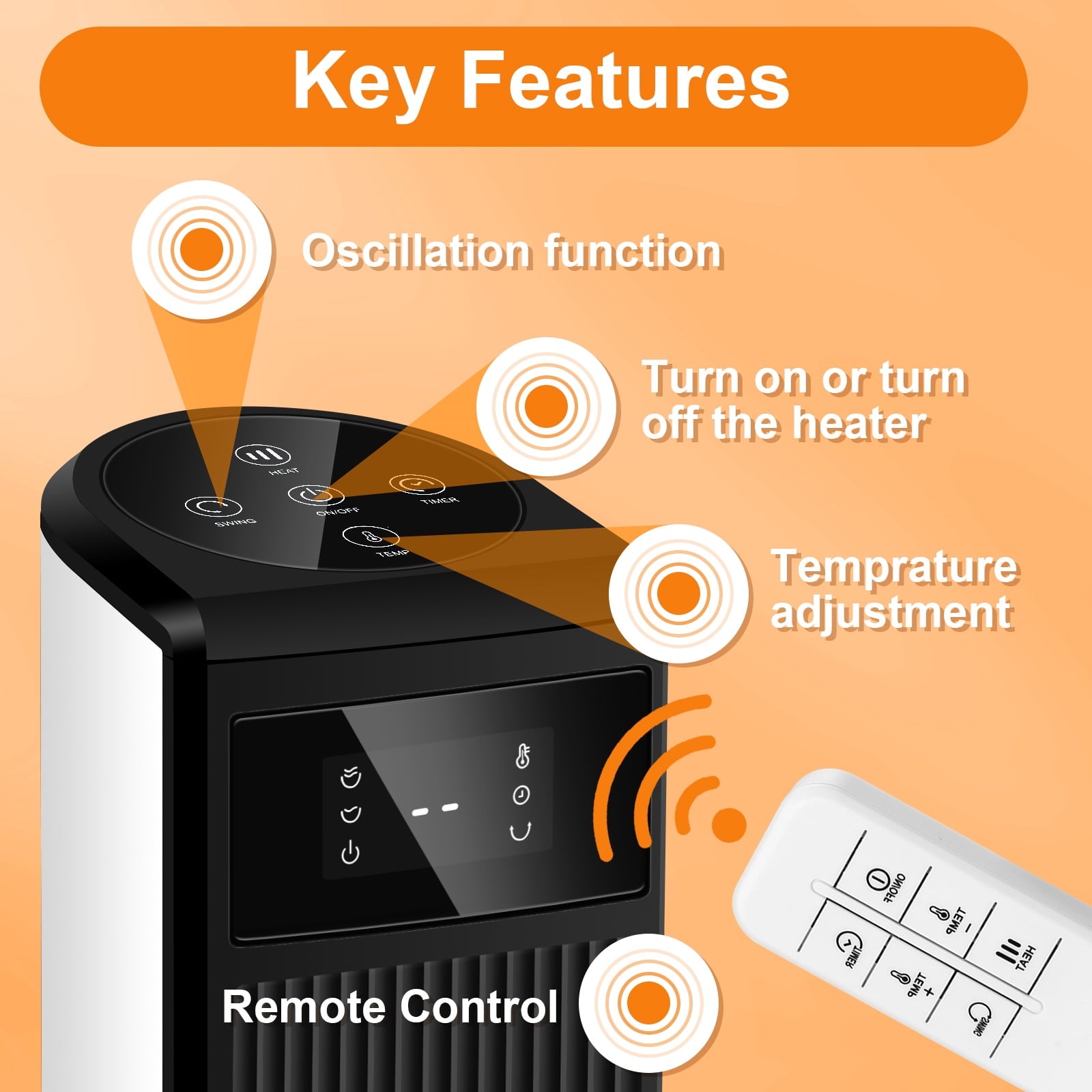 SUGIFT? 1500W Oscillation Space Heaters, Portable Electric Heater with Remote