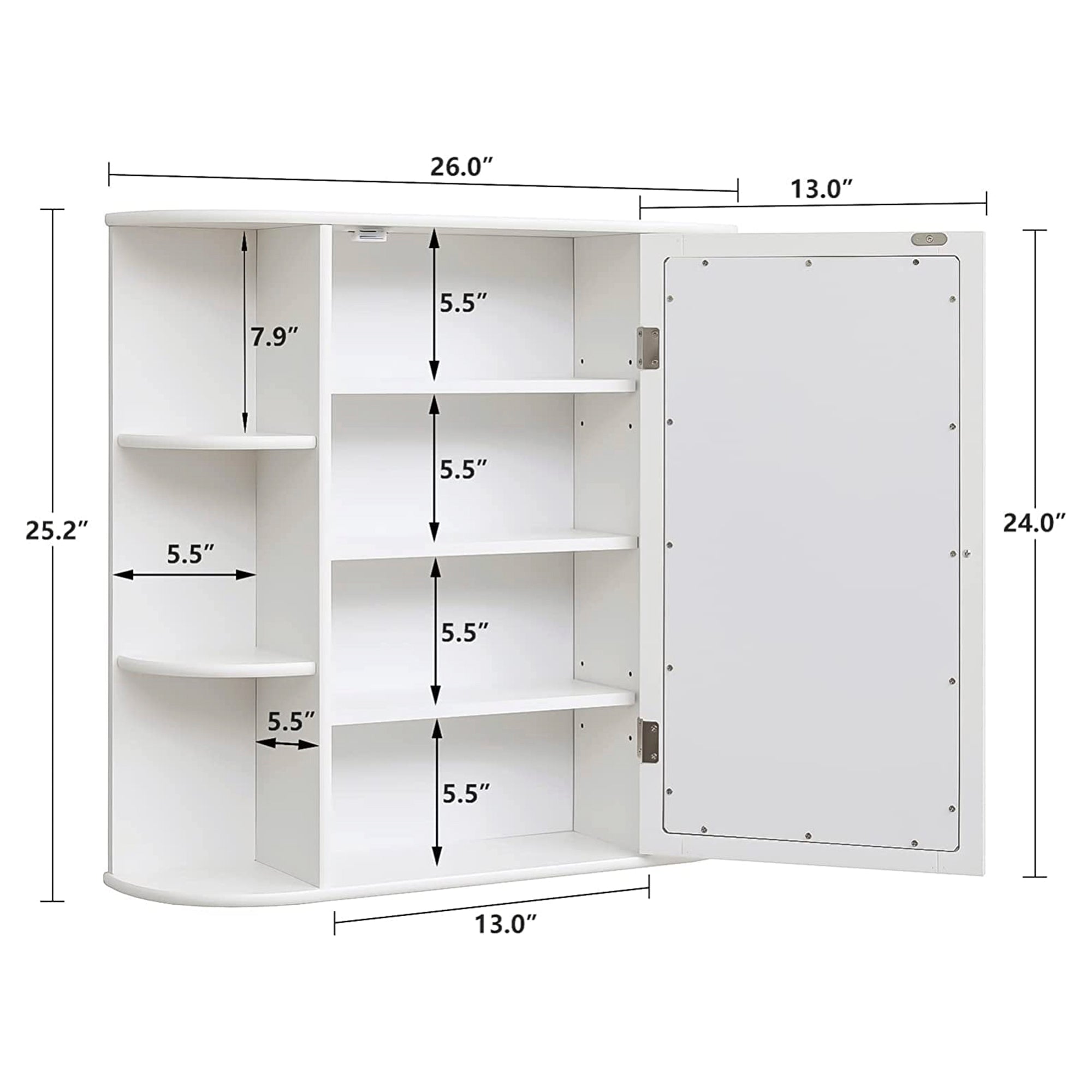 SUGIFT 26 in. W x 25.2 in. H x 6.3 in. D Bathroom Storage Wall Cabinet in White