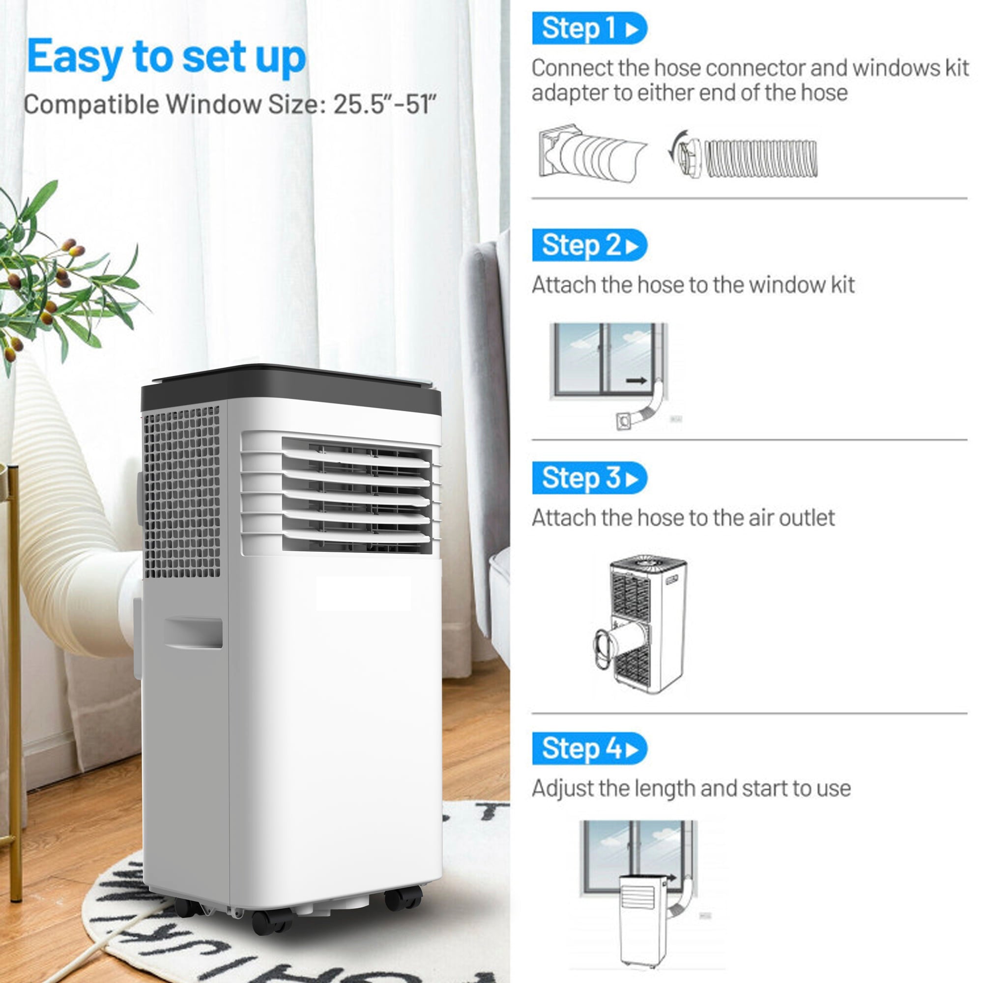 8,000 BTU 3-in-1 Portable Air Conditioner with Cool Dehum Fan Sleep Mode