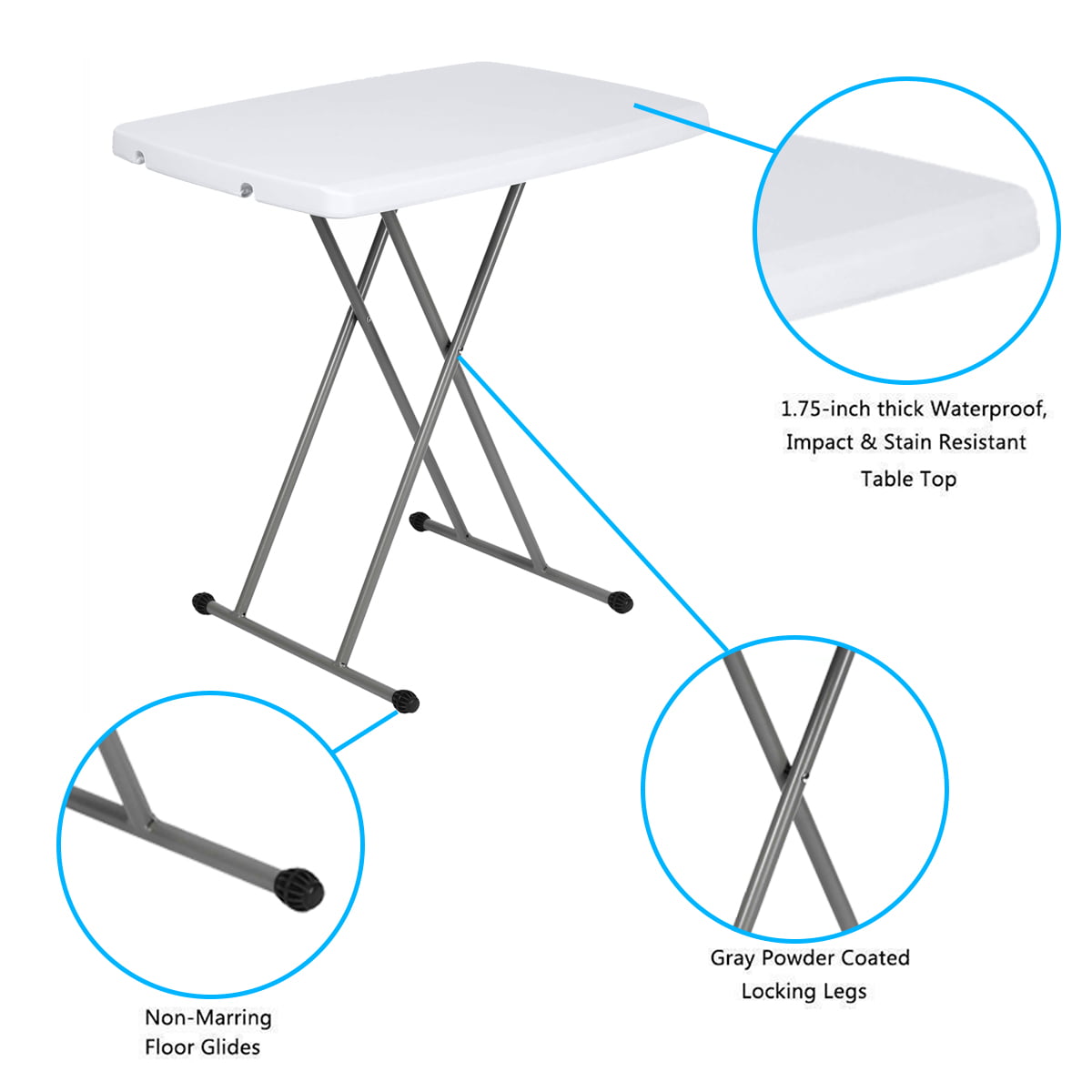 SUGIFT 30 inch Personal Folding Table Adjustable Resin TV Tray