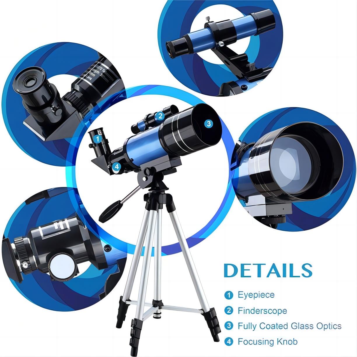 High Resolution Telescope,with Stand,Blue/White