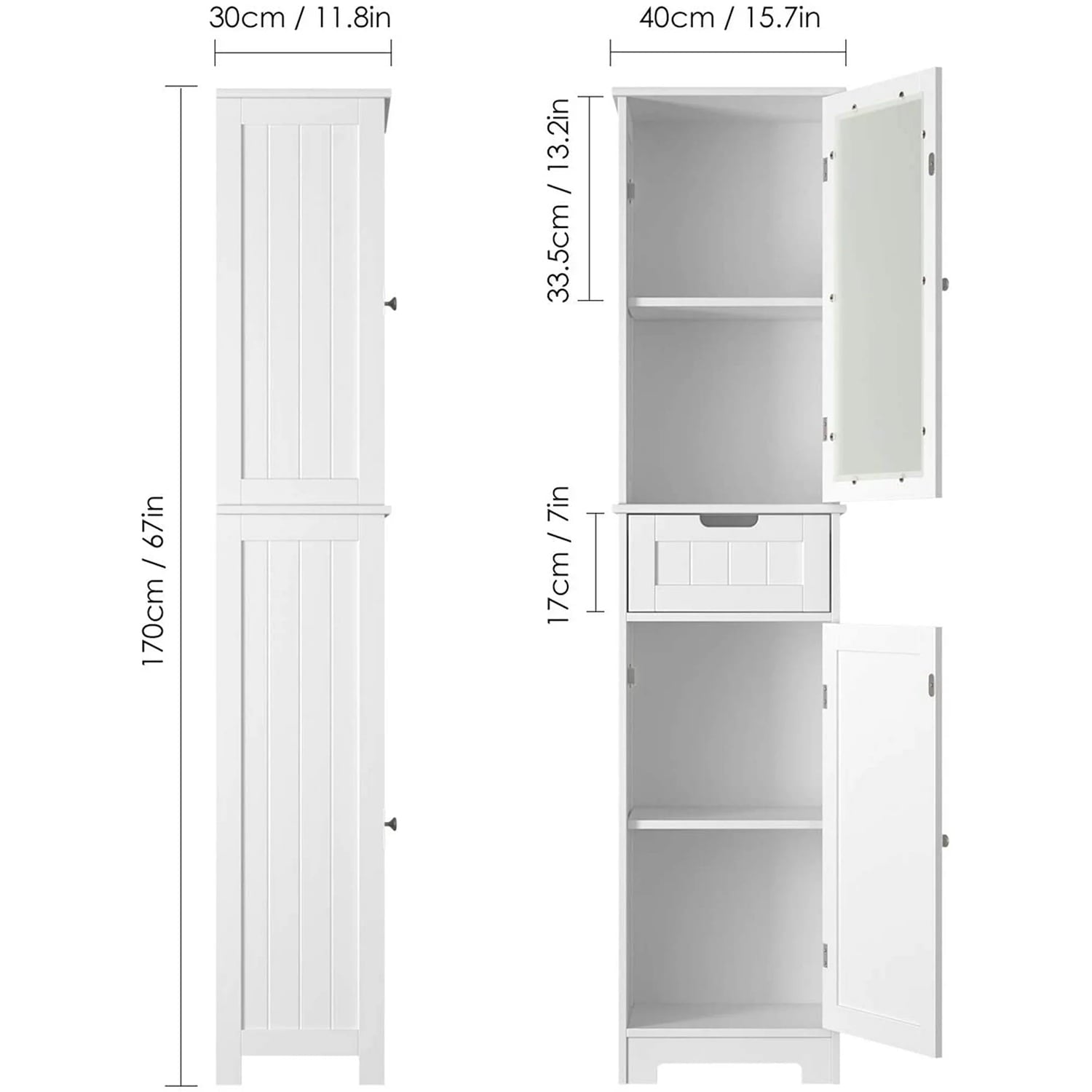 11.8 in. W x 15.7 in. D x 67 in. H White Freestanding Bathroom Storage Linen Cabinet with Adjustable Shelves