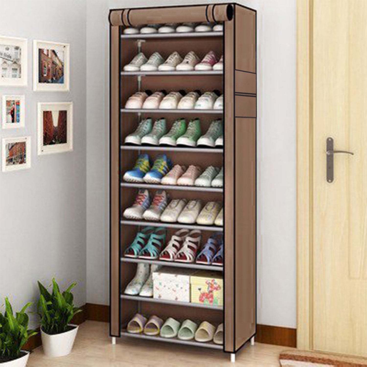 SUGIFT 10 Tier Shoe Rack Shoe Storage Cabinet with Dustproof Cover