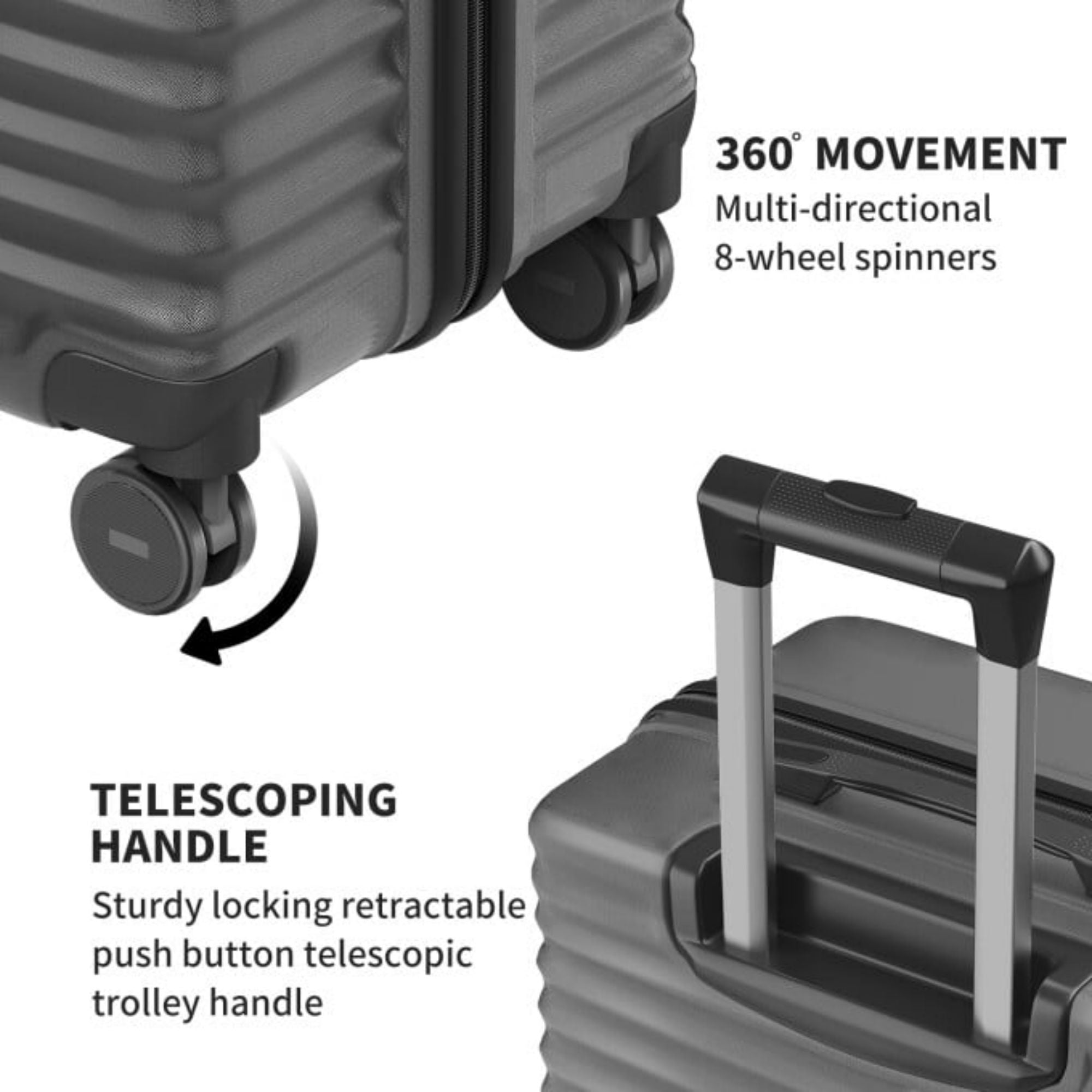 3-Pcs Luggage Sets, ABS Lightweight Suitcase Sets with TSA Lock,Grey